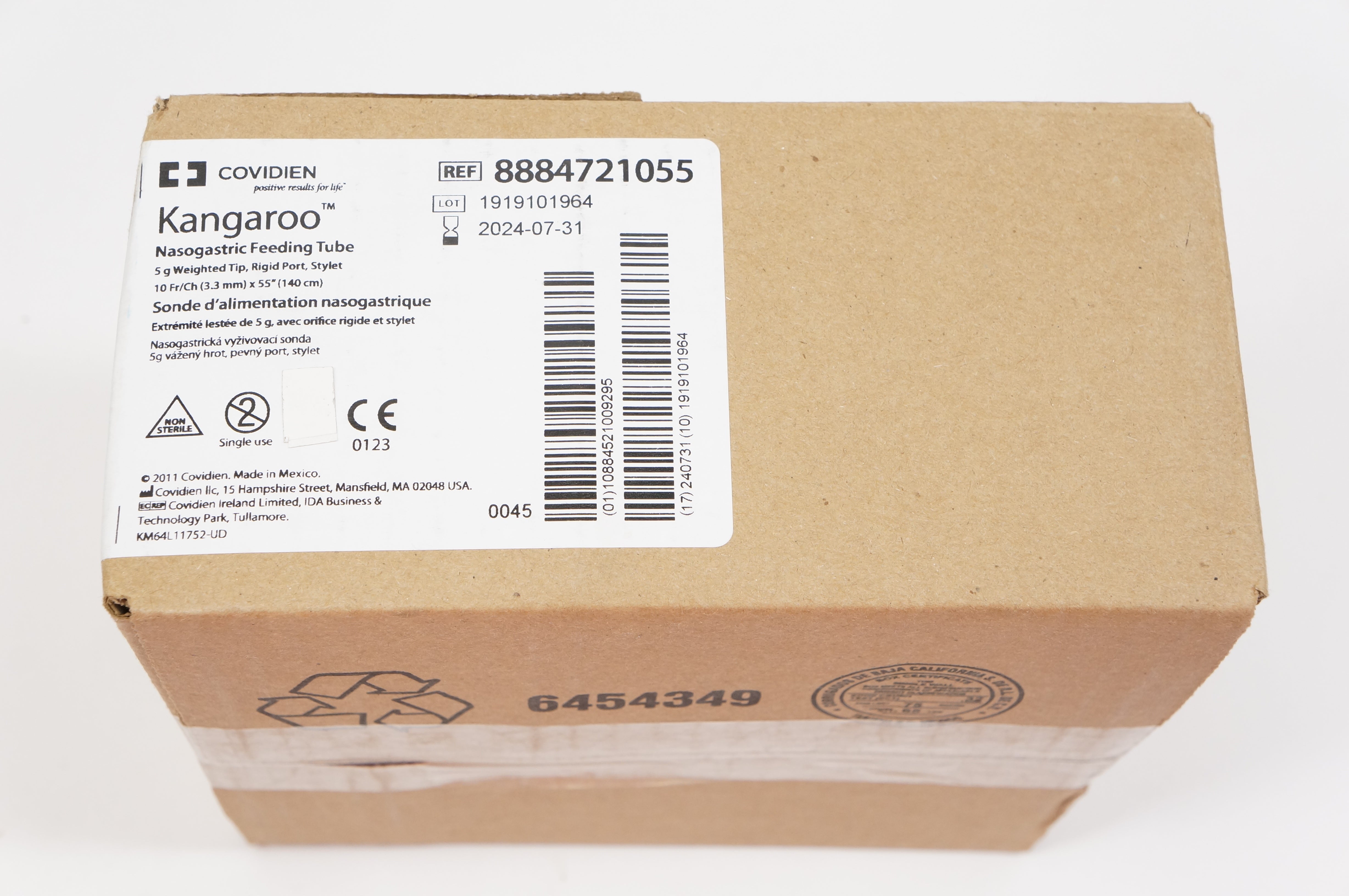 Covidien 8884721055 Kangaroo Nasogastric Feeding Tube 10Fr. x 55inch - Box of 10