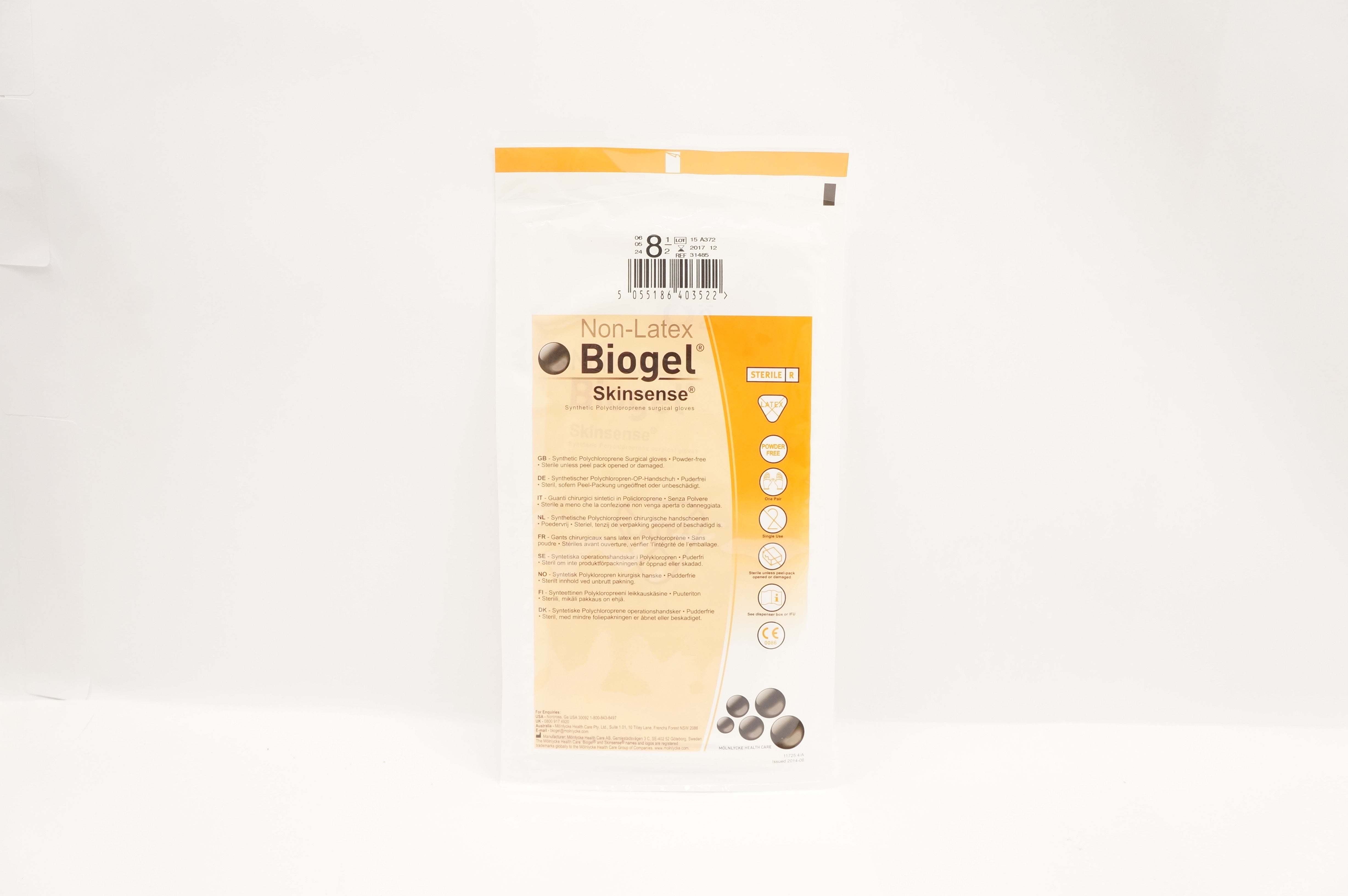 Molnlycke  31485 Biogel Skinsense Non-Latex Surgical Gloves 8-1/2 (x)