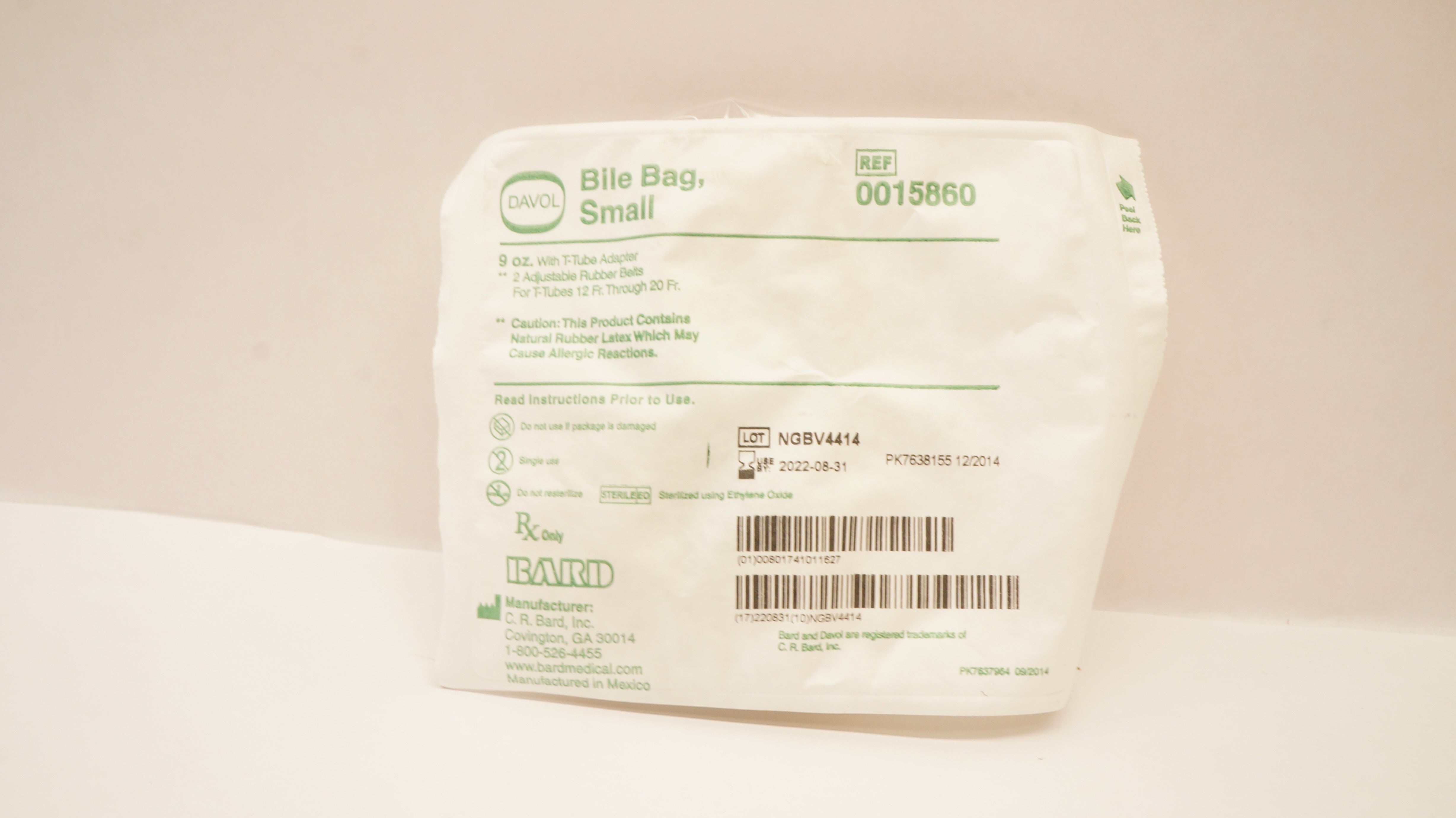 Bard 0015860 Davol Bile Bag Small 9oz  with T-Tube Adapter (x)