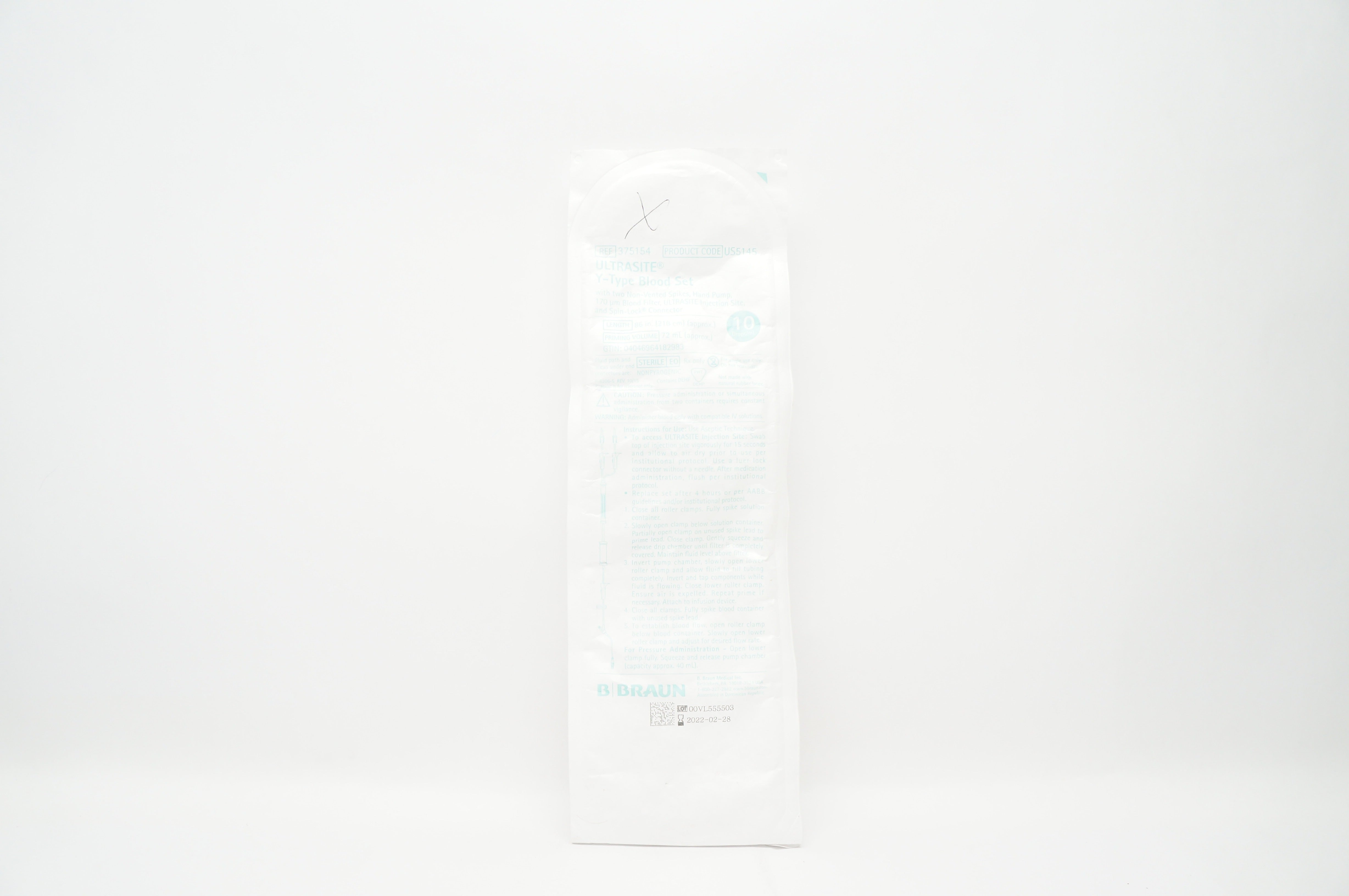 Braun 375154 Ultrasite Y-Type Blood Set 86in. x 72mL (x)