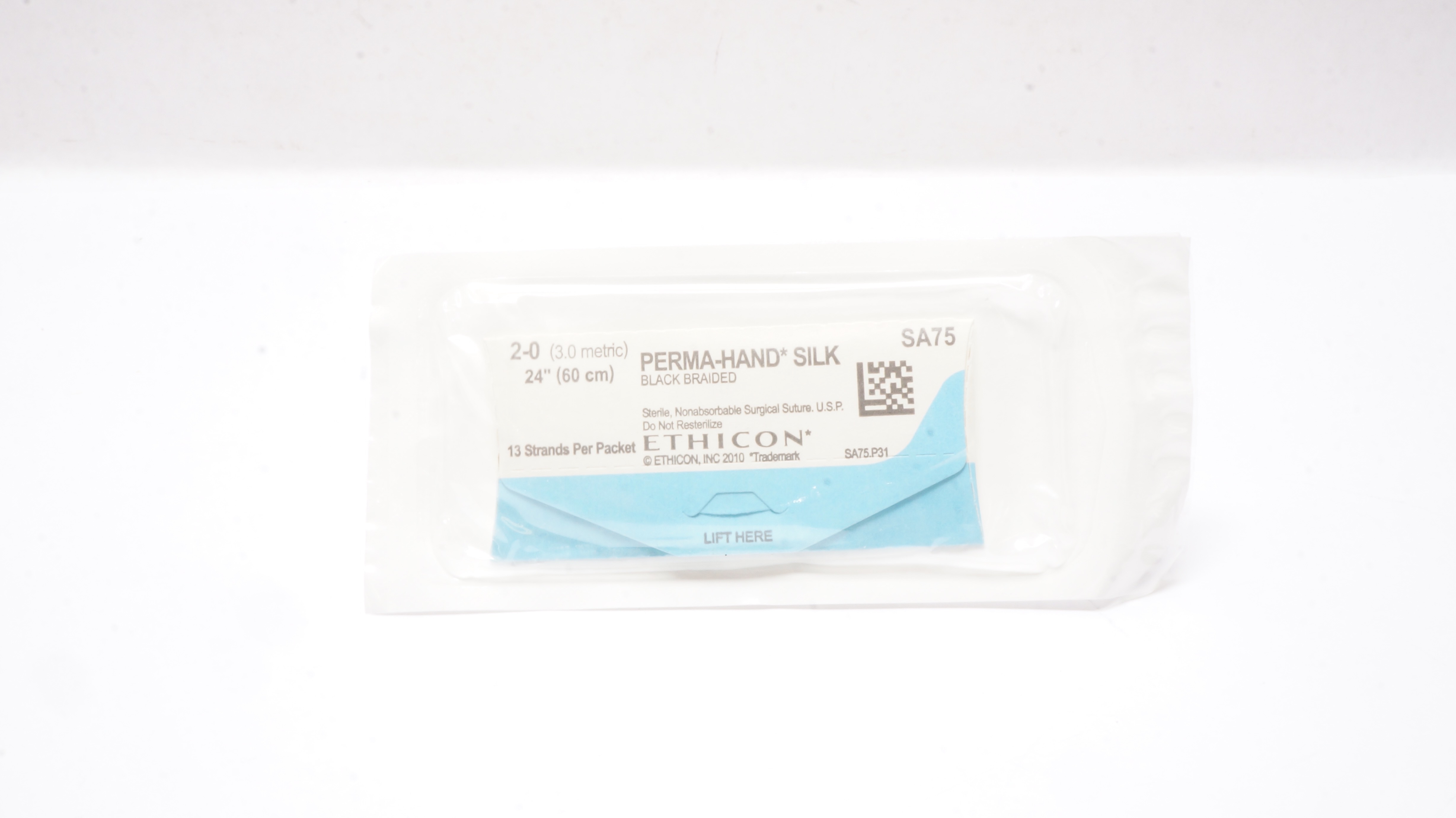 Ethicon SA75 2-0 Perma-Hand Silk Black Braided Surgical Stre 24 inch