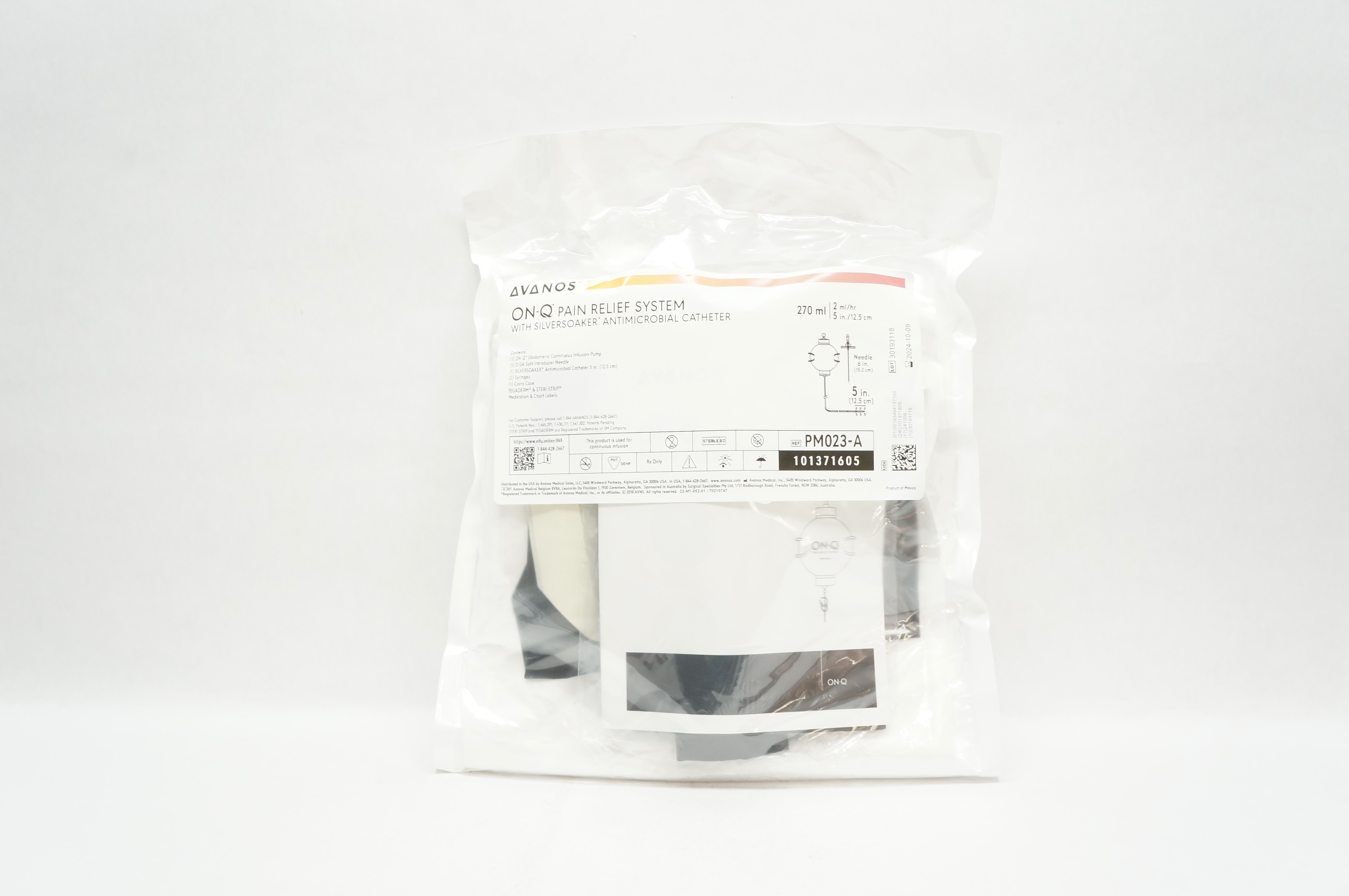 Avanos PM023-A On-Q Pain Relief System W/Antimicrobial Cath. 270ml x 5 inch