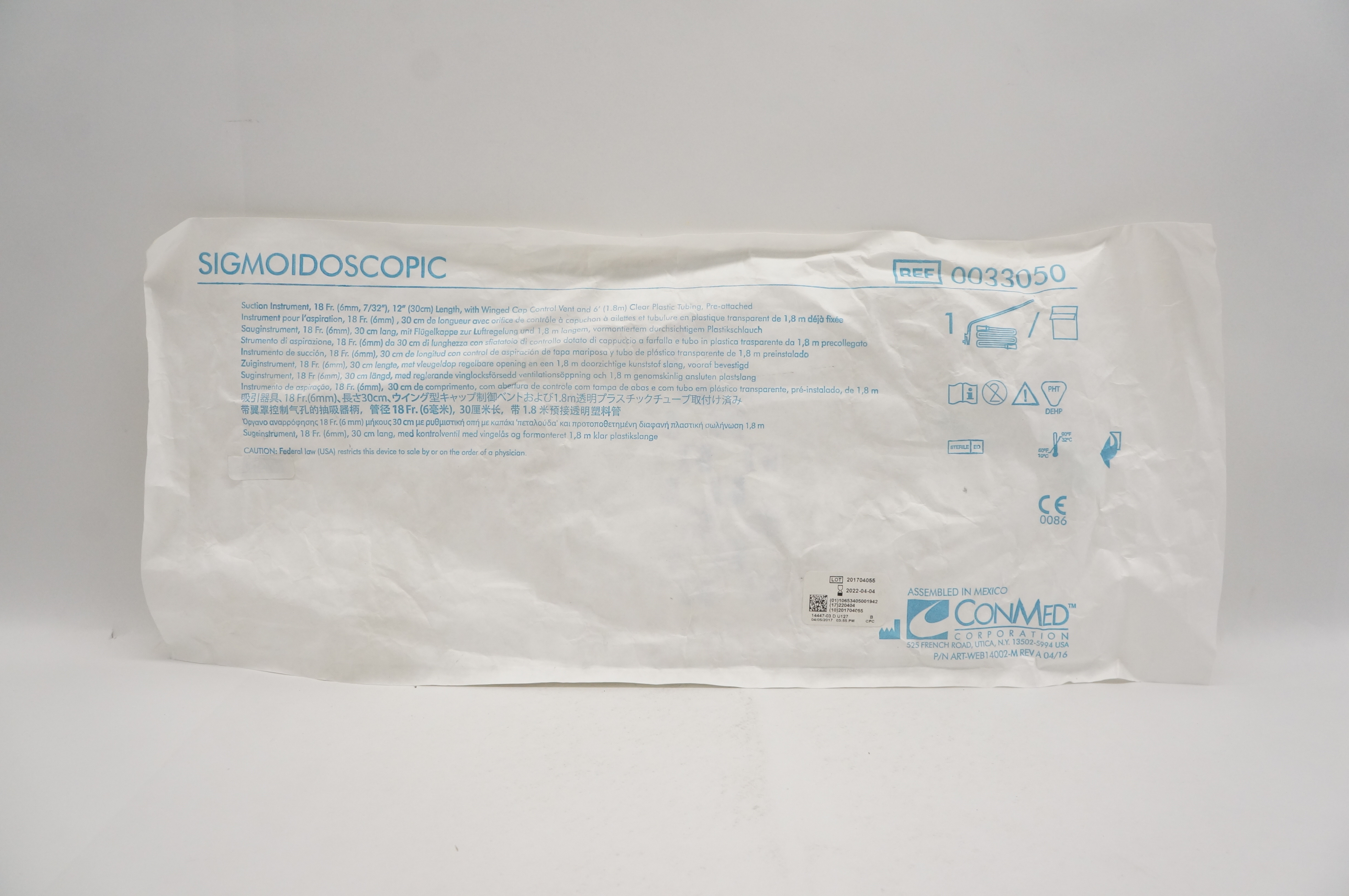 ConMed 0033050 Sigmoidoscopic Suction Instrument 18Fr x 12inch