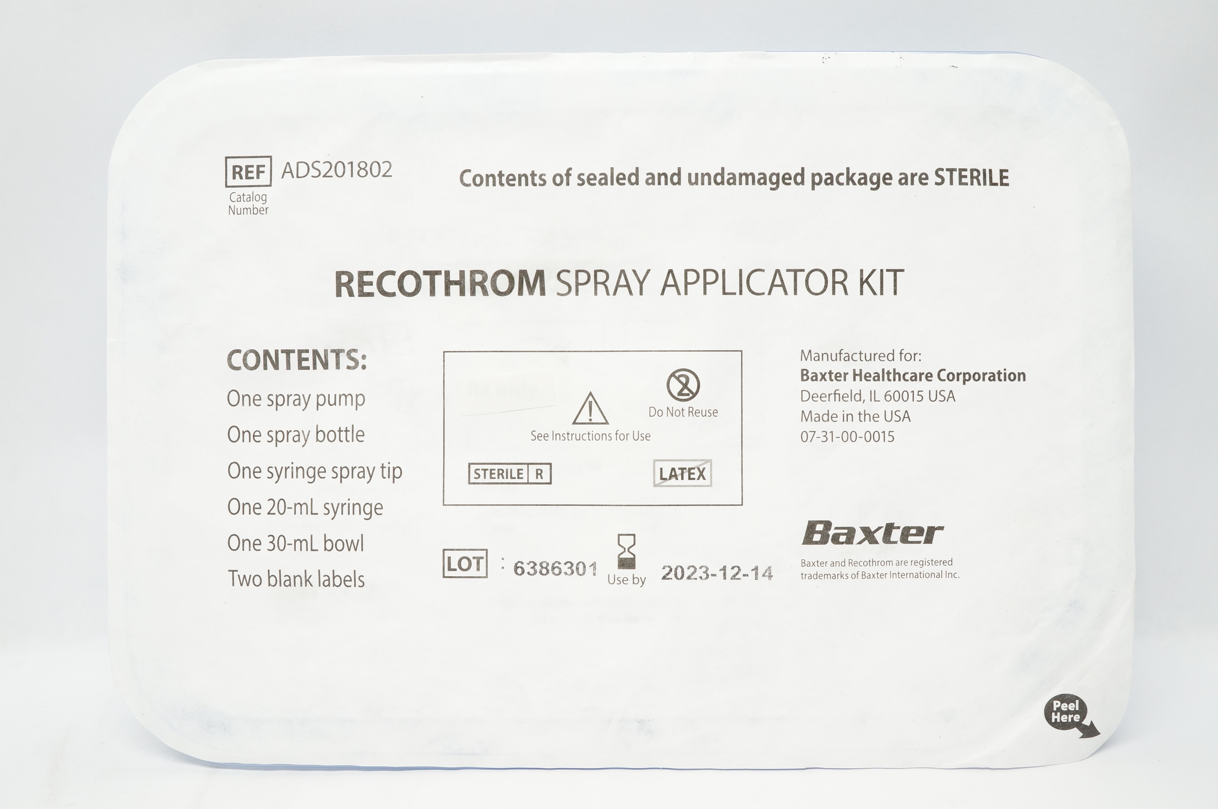 Baxter ADS201802 Recothrom Spray Applicator Kit
