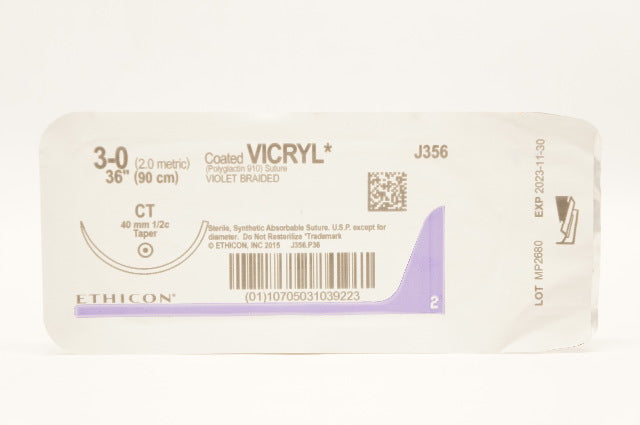 Ethicon J356 3-0 Coated VICRYL Stre, CT 40mm 1/2c Taper, 36inch