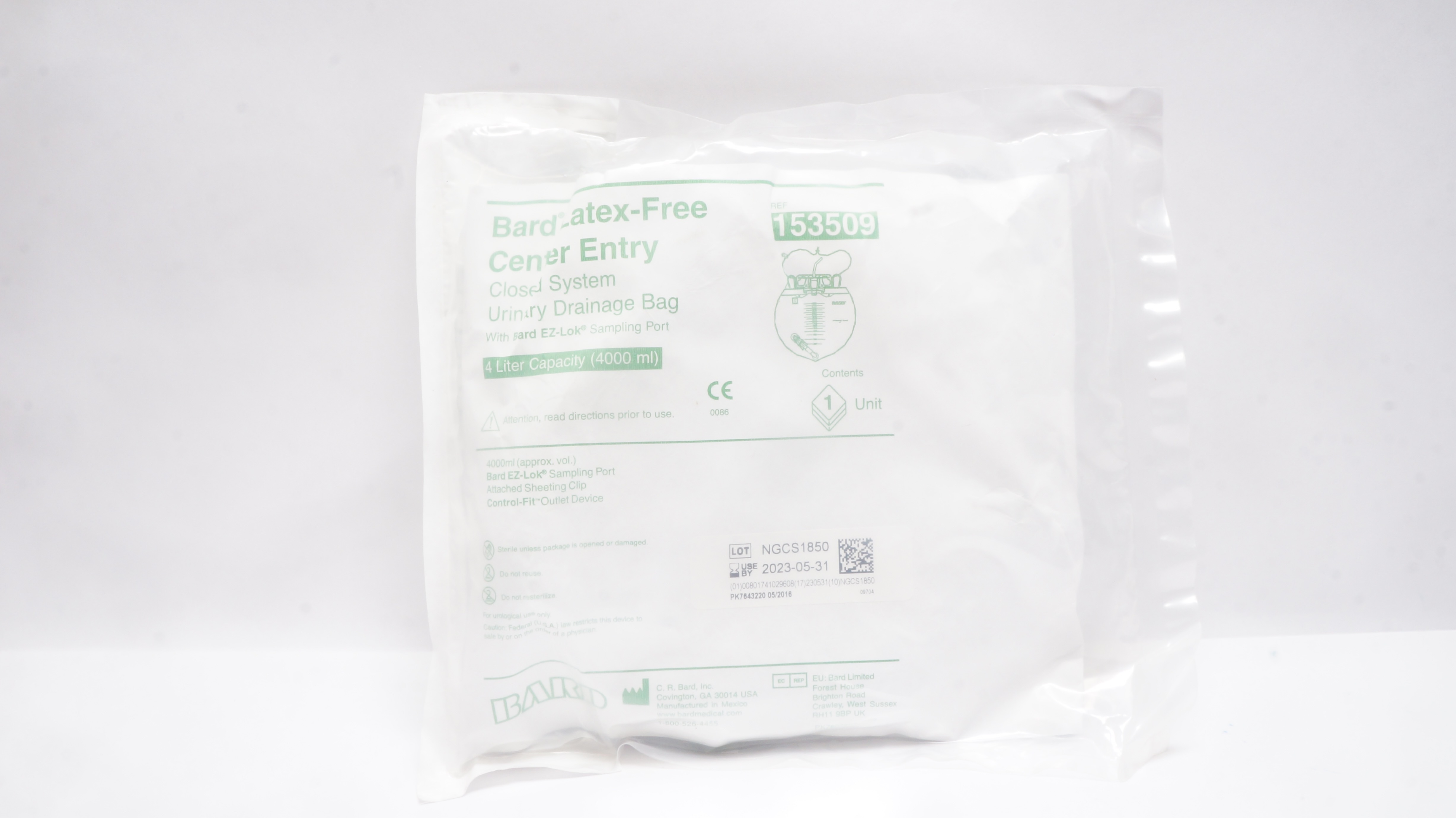 Bard 153509 Center Entry Closed System Urinary Drainage Bag 4000 ml