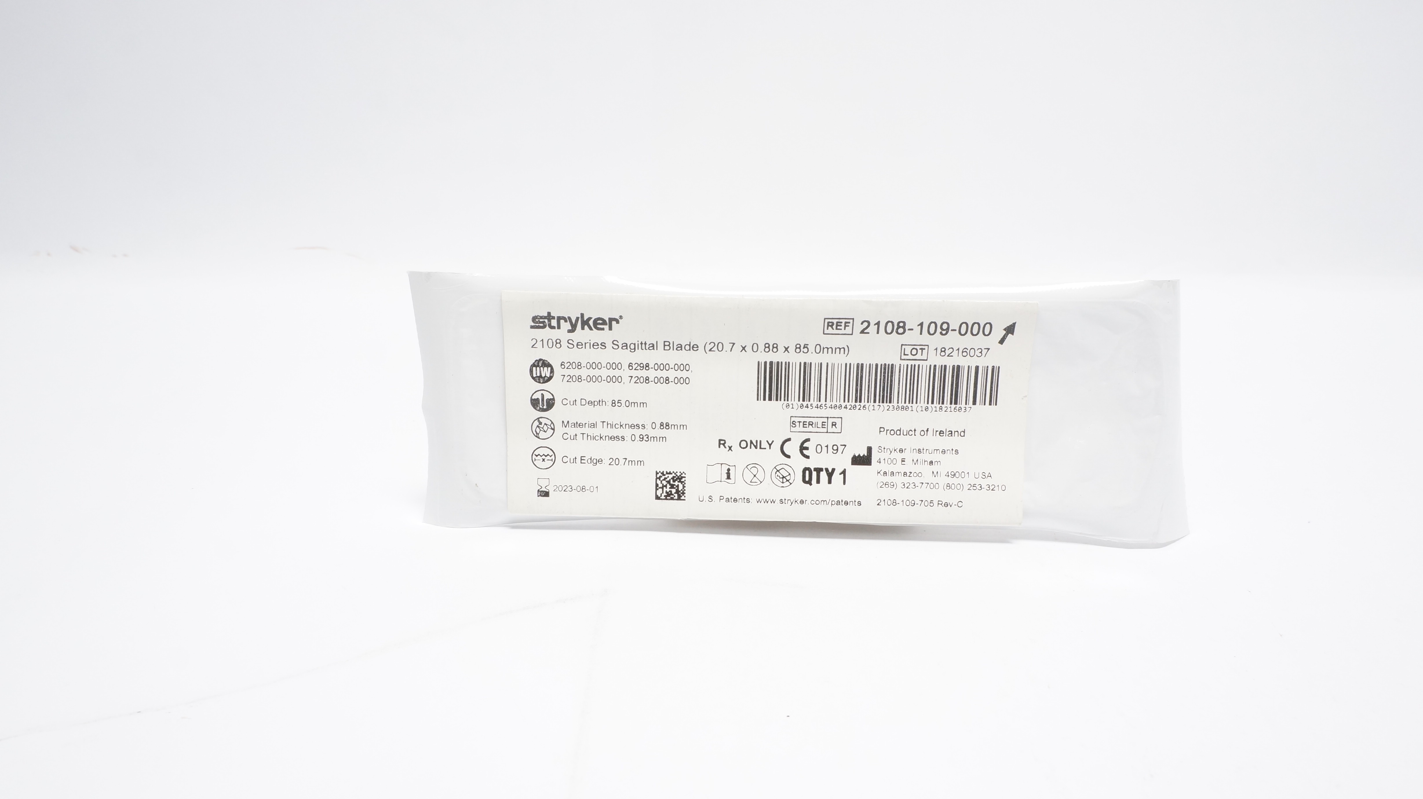 Stryker 2108-109-000 2108 Series Sagittal Blade 20.7 x 0.88 x 85.0mm (x)