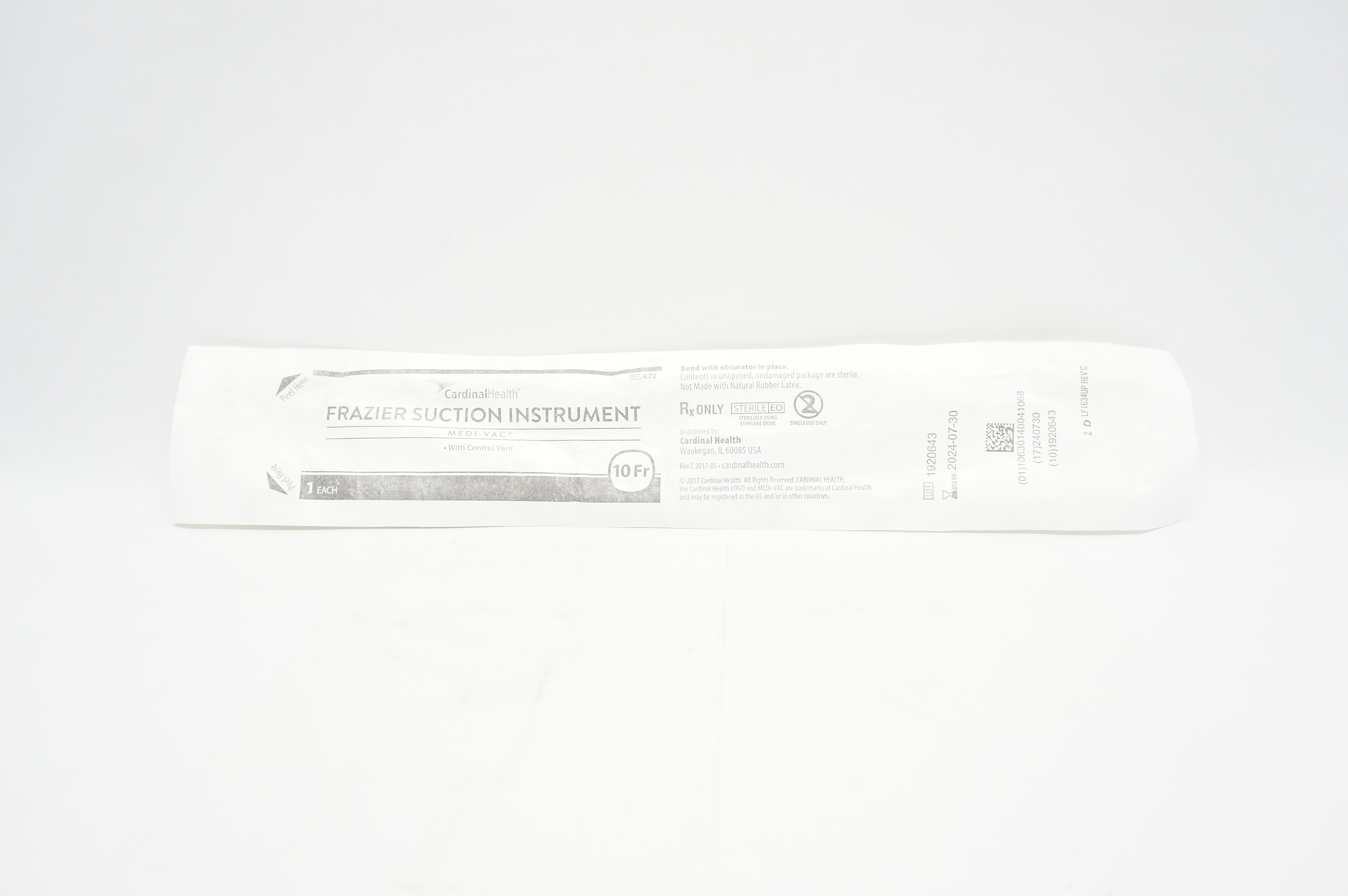 Cardinal Health K72 Medi-Vac Frazier Suction Instrument 10Fr