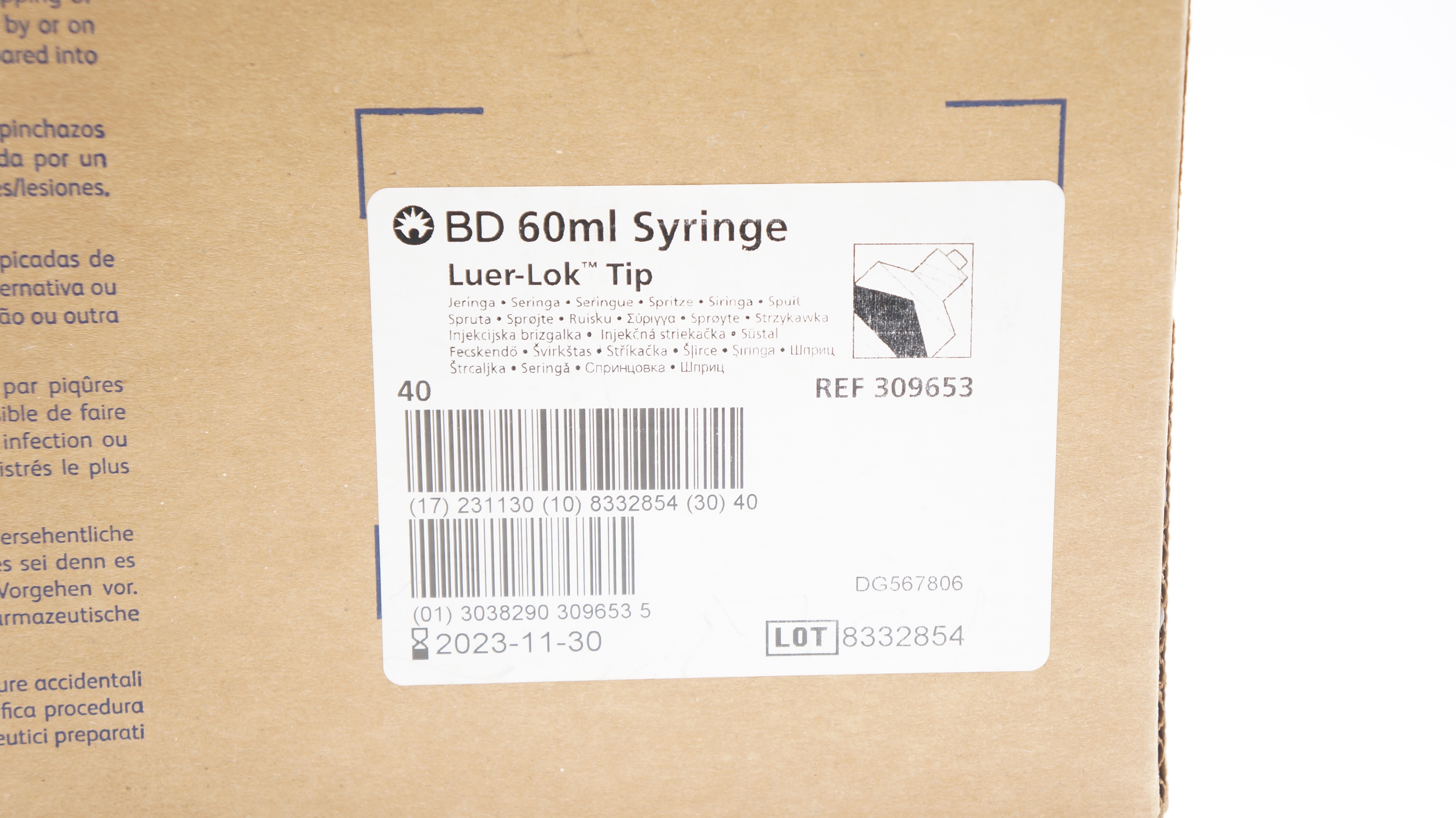 BD 309653 Syringe Luer-Lok Tip 60mL (x) - Box of 40