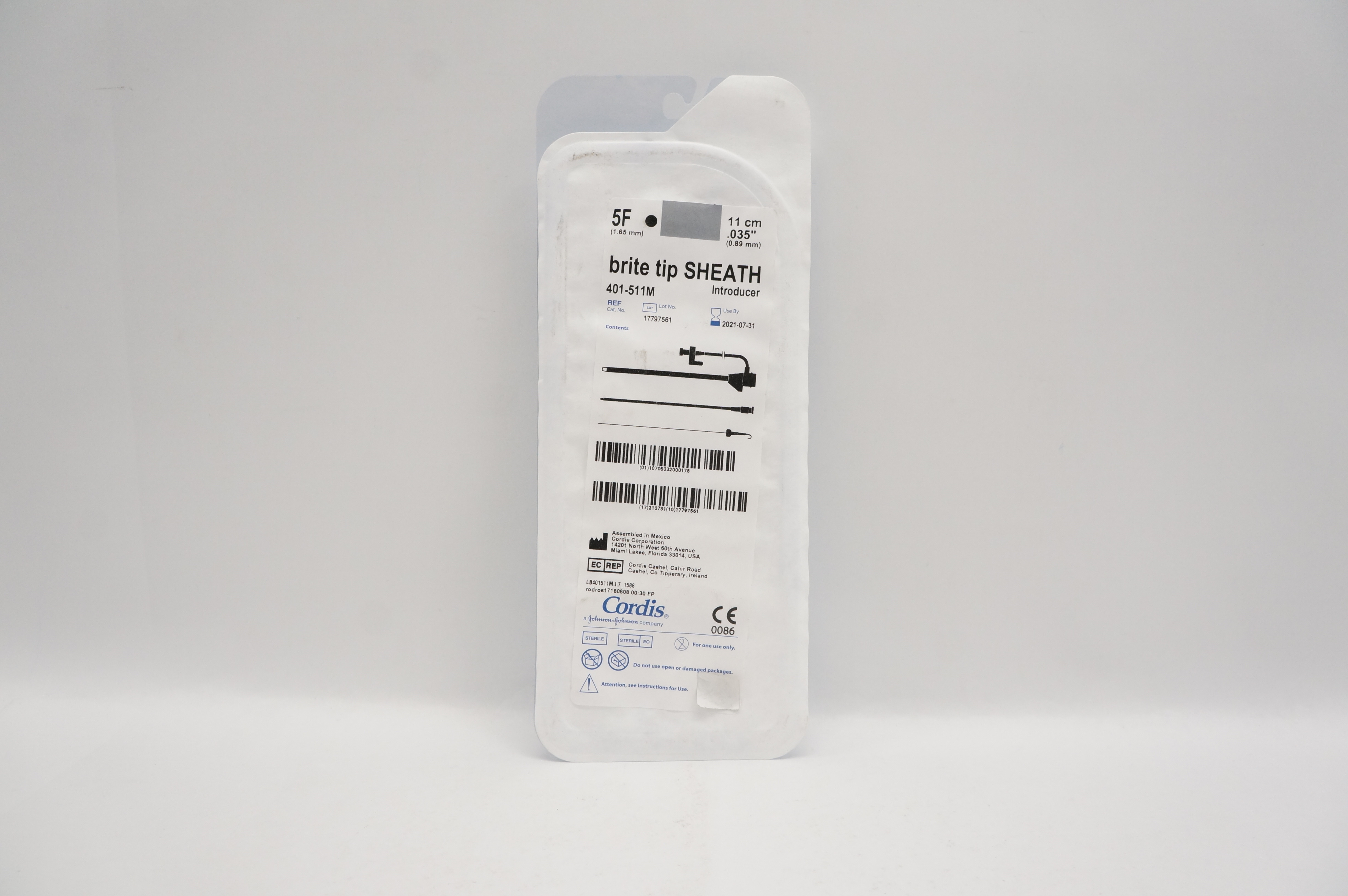 Cordis 401-511M Brite Tip Sheath 5F 11cm .035inch (x)