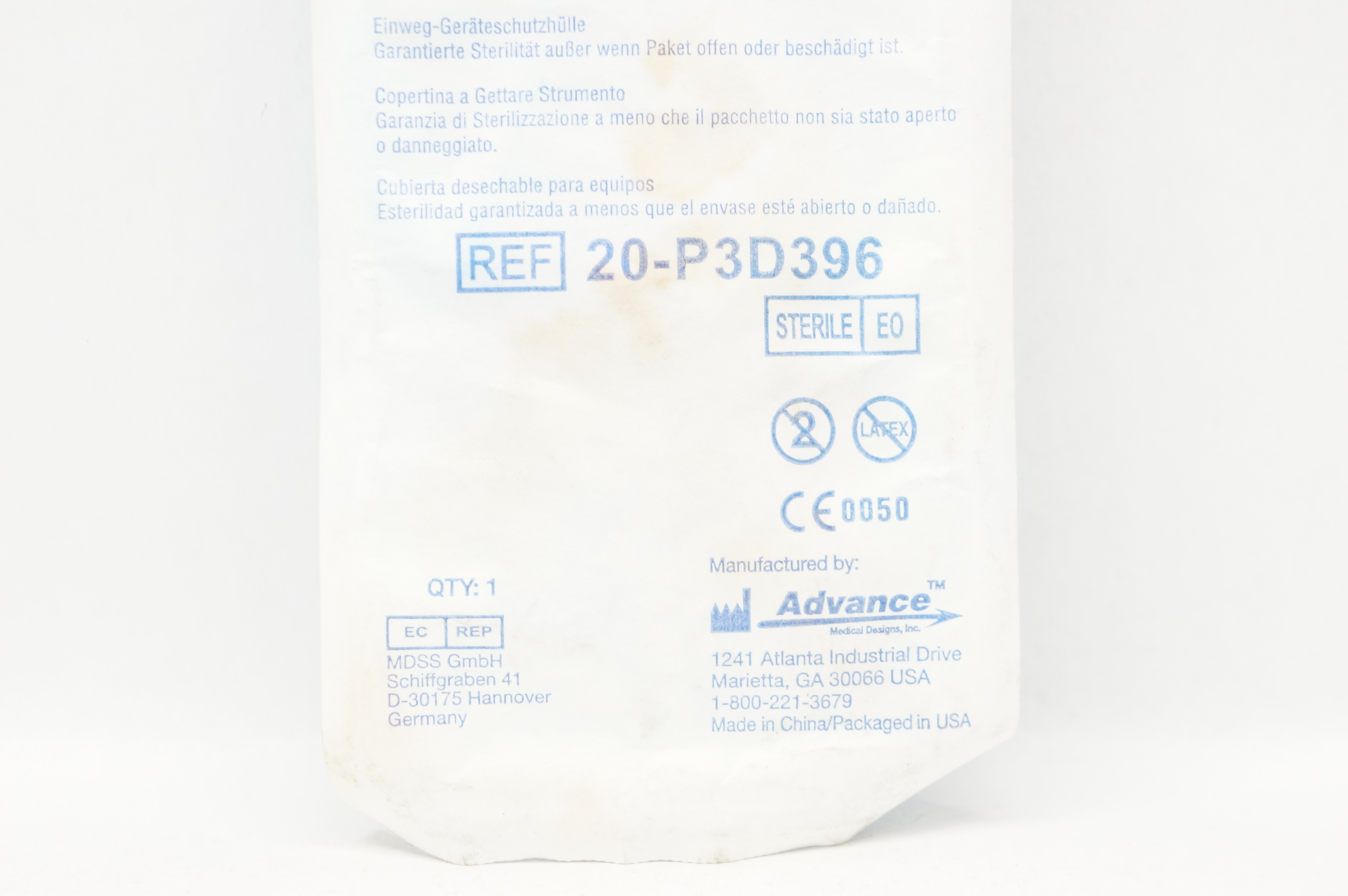 Advance 20-P3D396 3-D Probe Cover w/Gel 3inch x 96inch