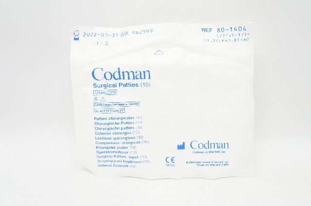 Codman 80-1404 Surgical Patties 1/2inch x 1-1/2inch - Pack of 10 (x)
