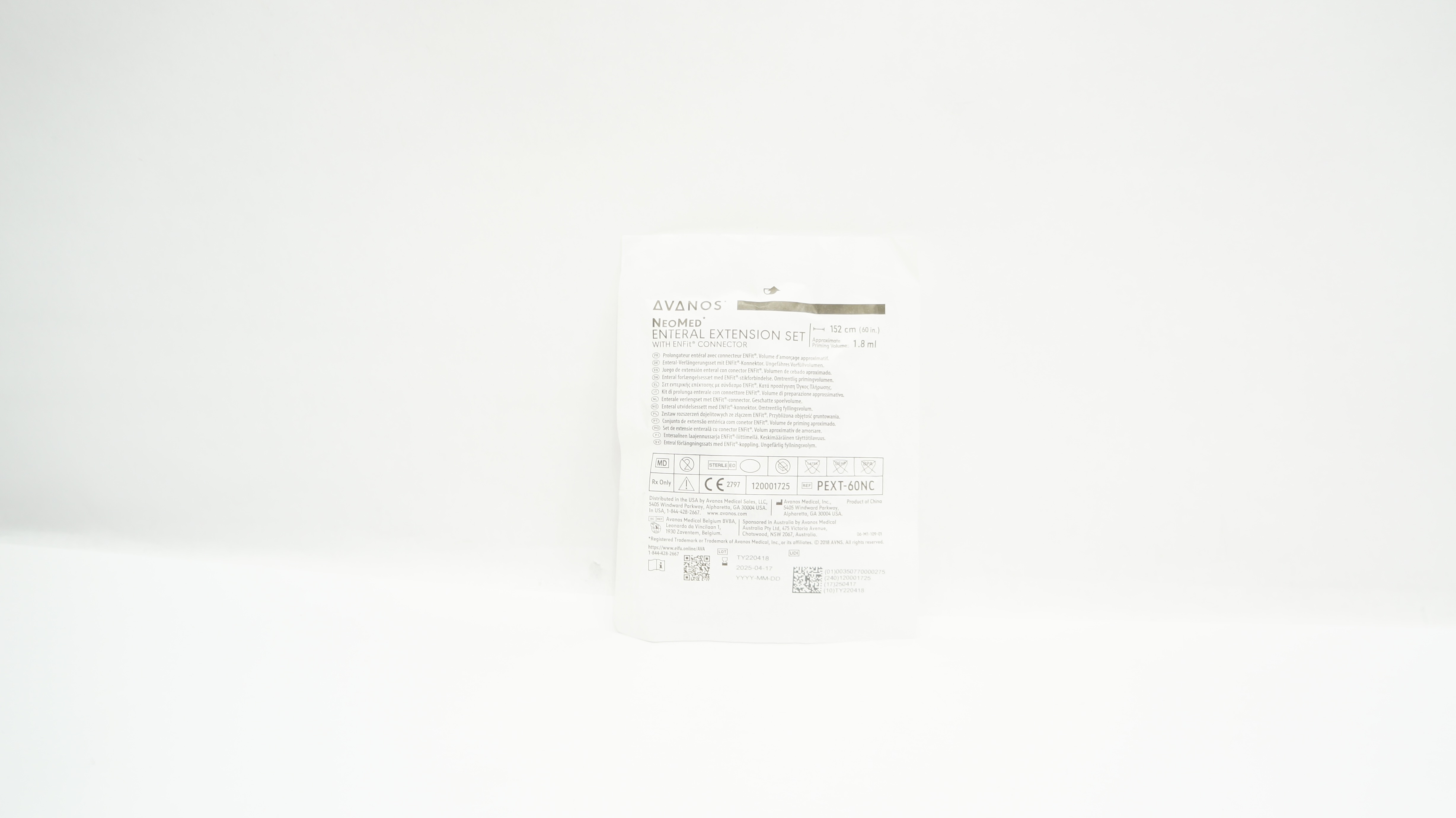 Avanos PEXT-60NC NeoMed Enteral Extension Set w/ENFIT Connector 60inch x 1.8mL