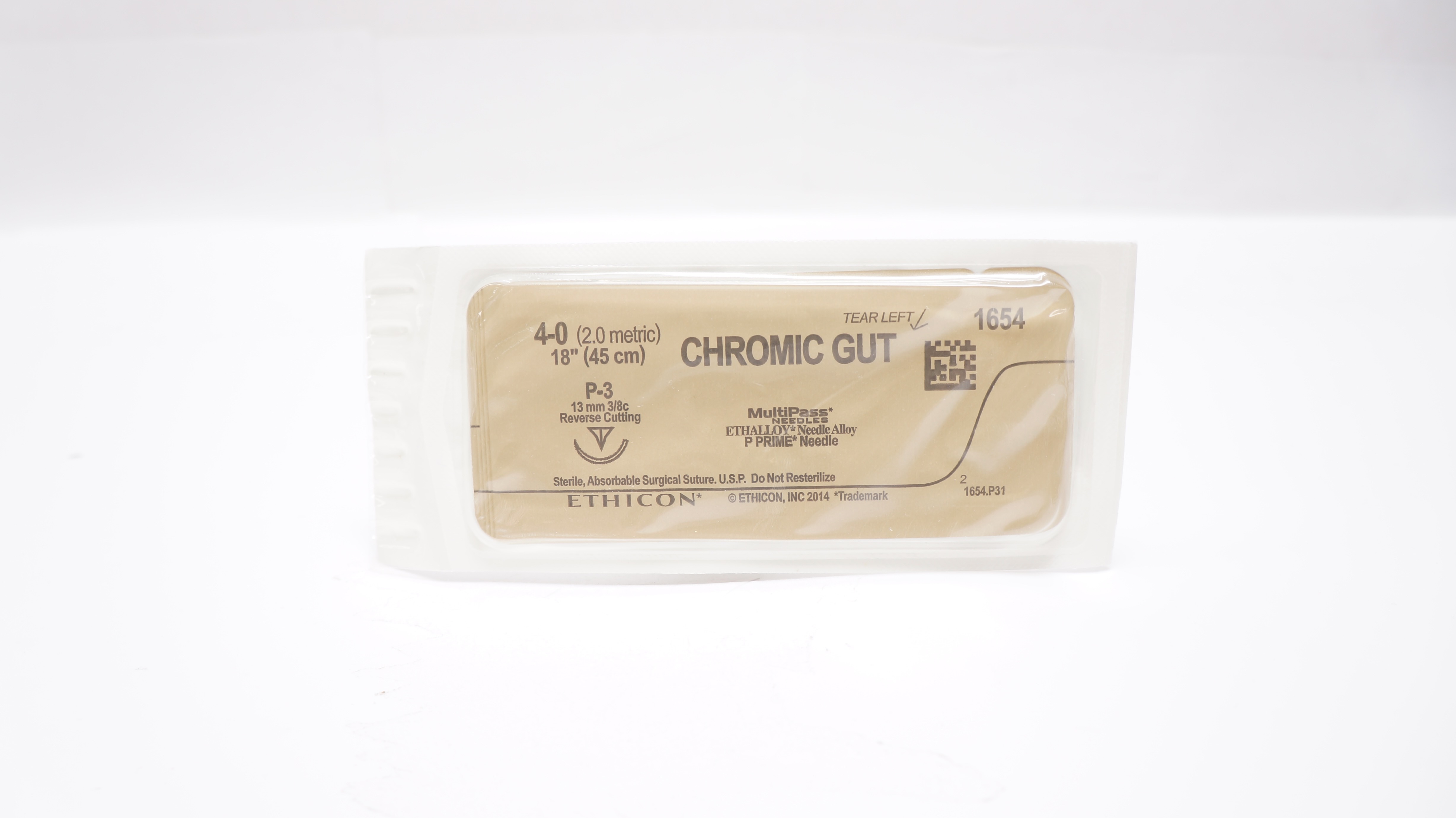 Ethicon 1654 4-0 CHROMIC GUT, P-3, 3/8 13mm Reverse Cutting, 18inch (x)