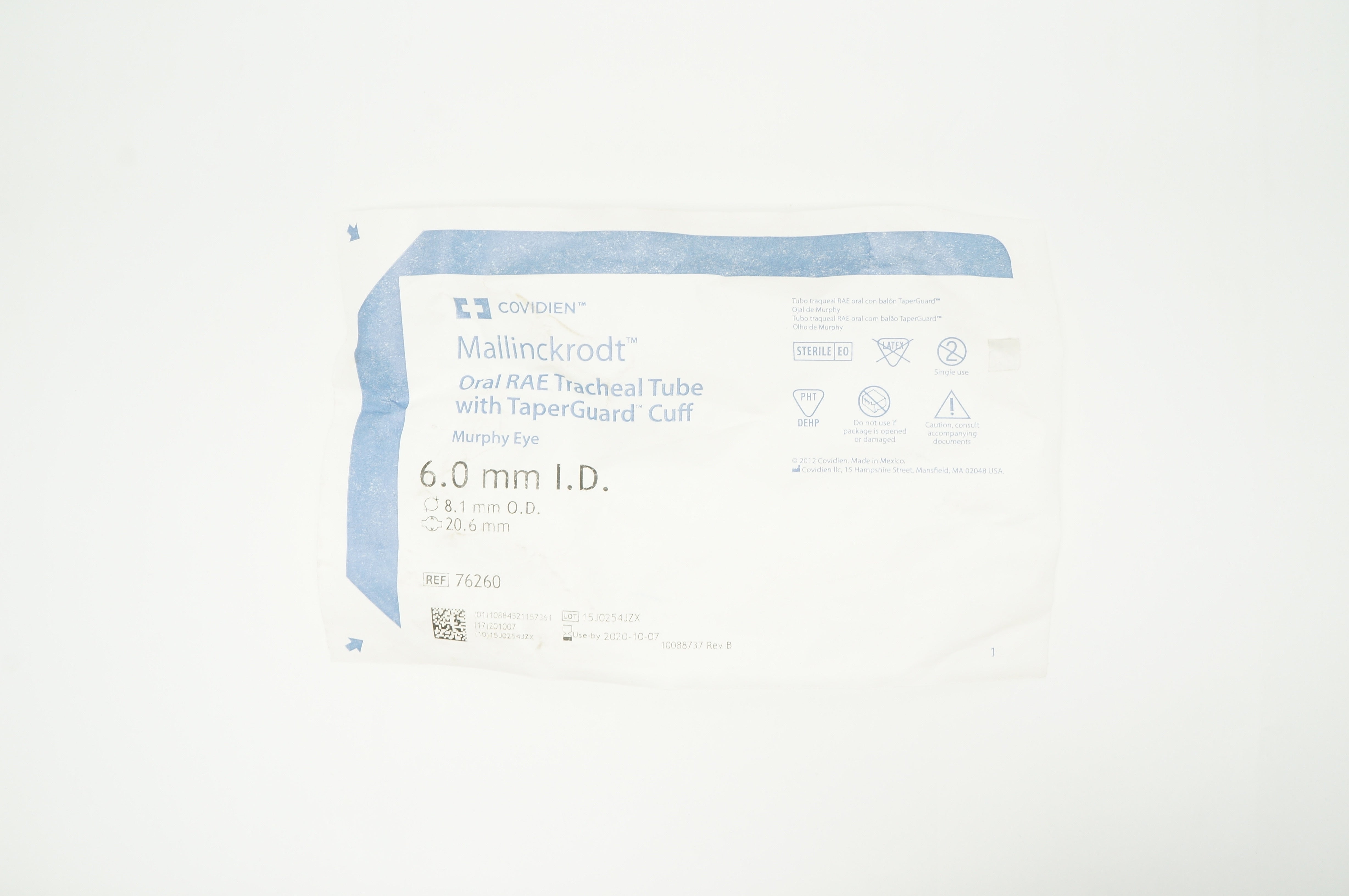 Covidien 76260 Oral RAE Tracheal Tube with TaperGuard Cuff 6.0mm ID (x)