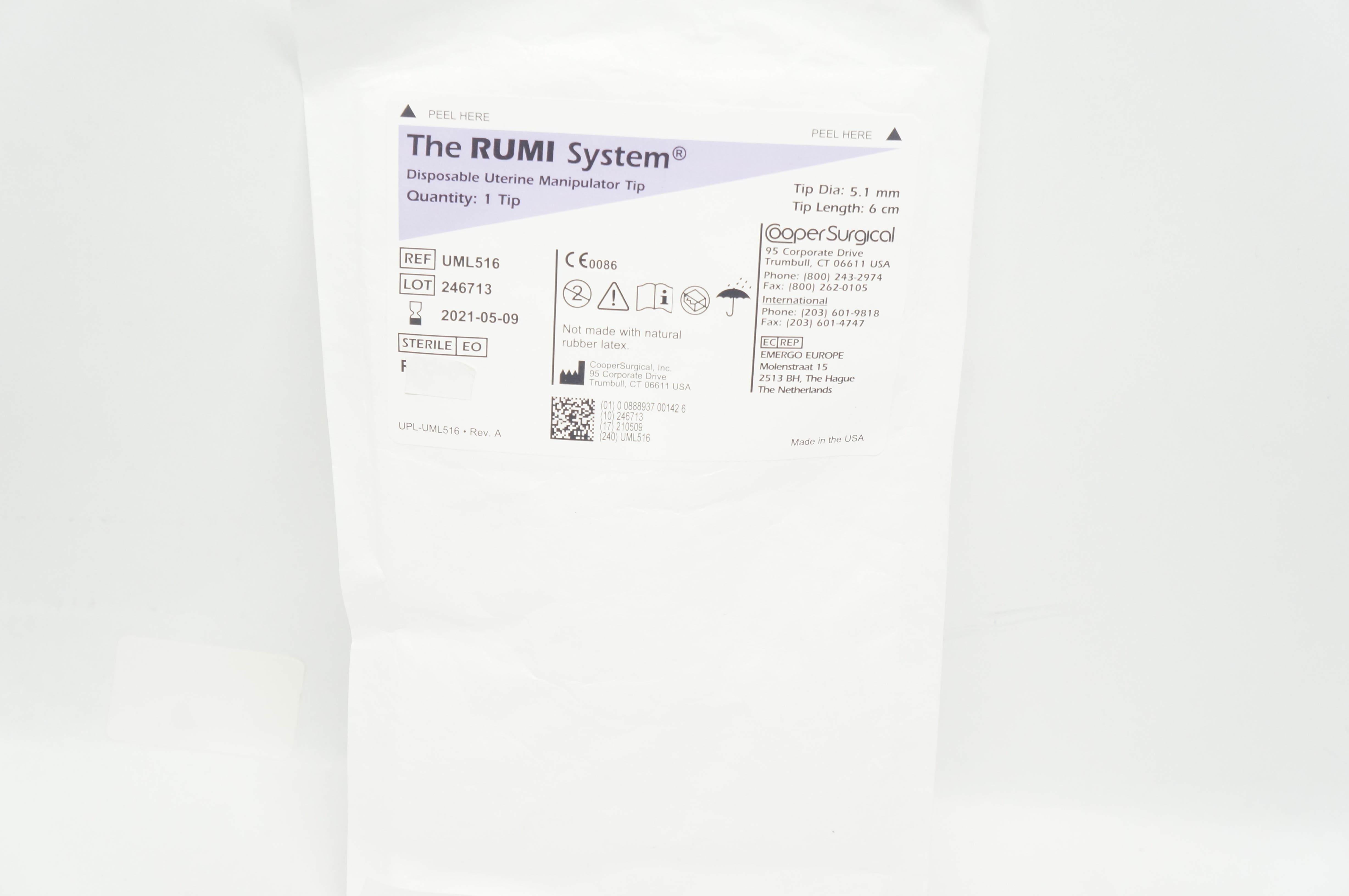 Cooper Surgical UML516 RUMI Disposable Uterine Manipulator Tip 5.1mm x 6cm (x)