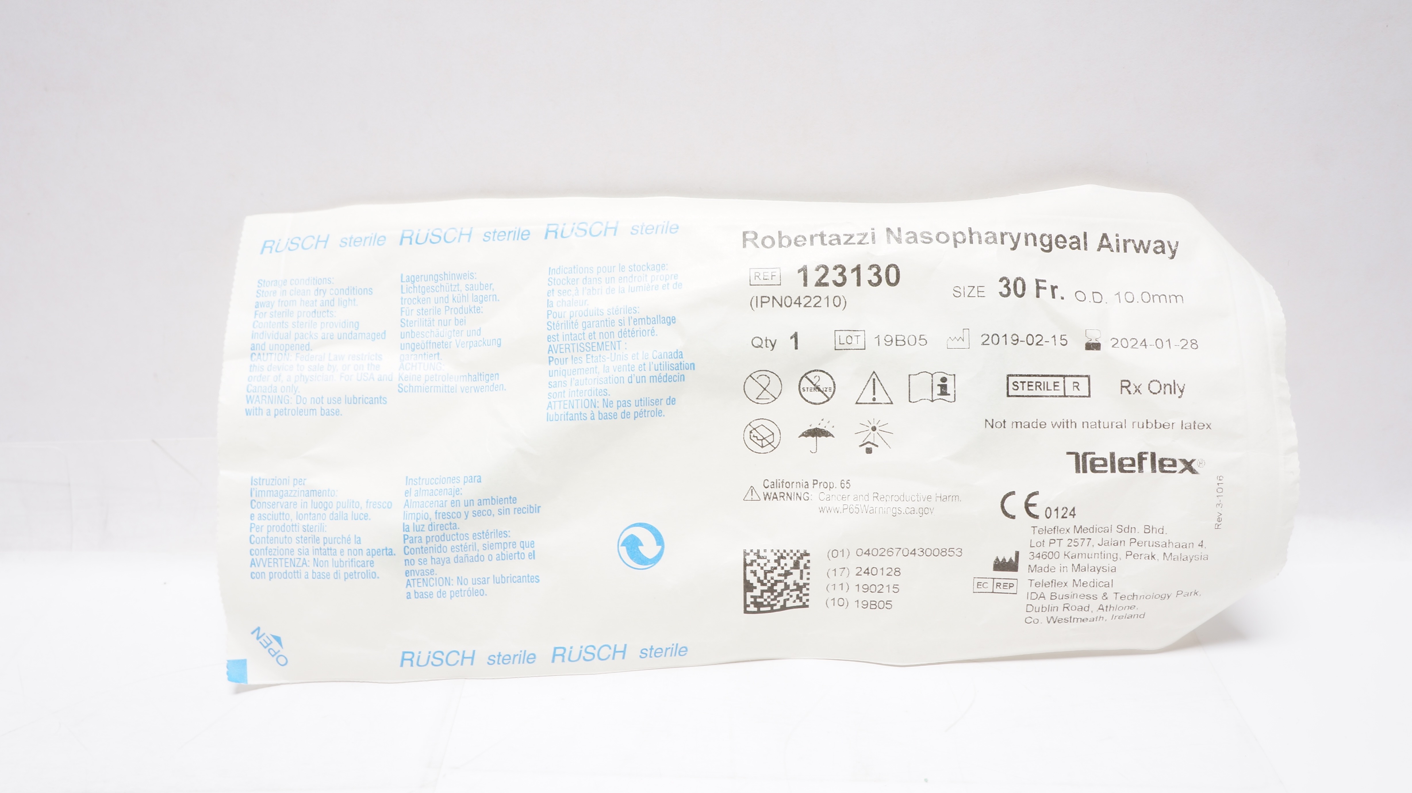 Teleflex 123130 Rusch Robertazzi Nasopharyngeal Airway 30Fr x 10.0mm OD