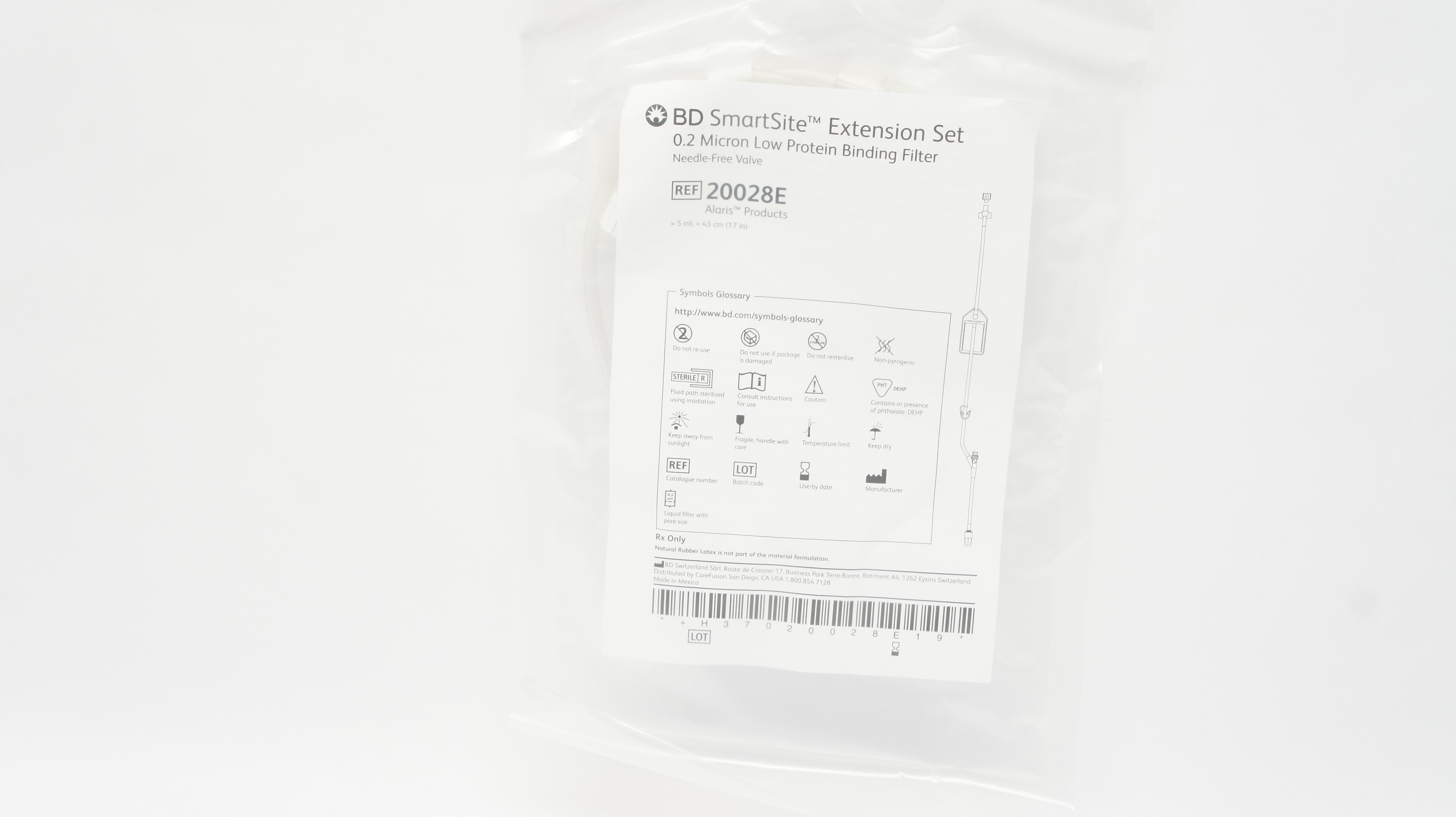 BD 20028E Alaris SmartSite Extension Set 0.2 Micron Binding Filter 5ml x 17inch