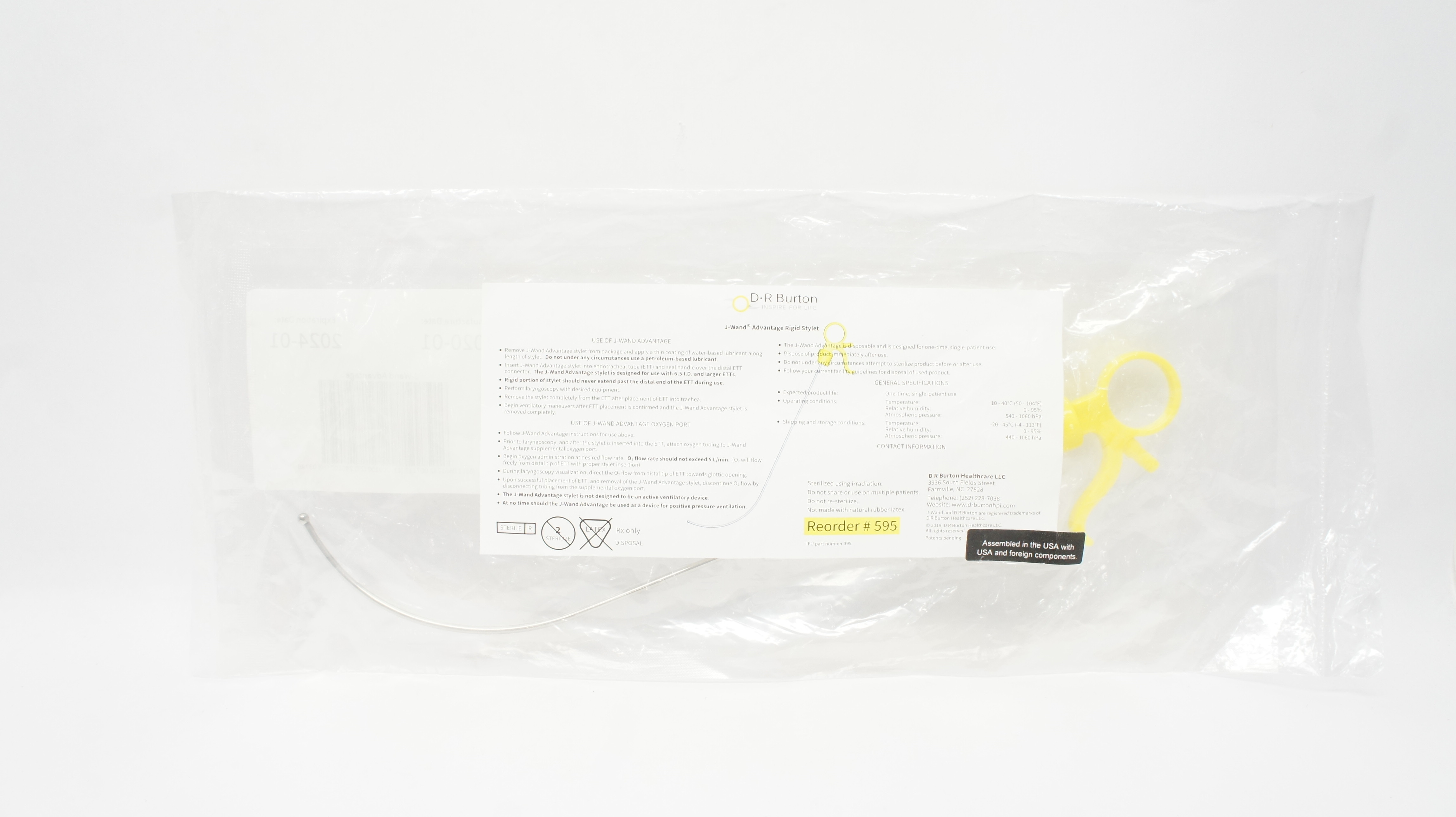 D R Burton Healthcare 595 J-Wand Advantage Rigid Stylet