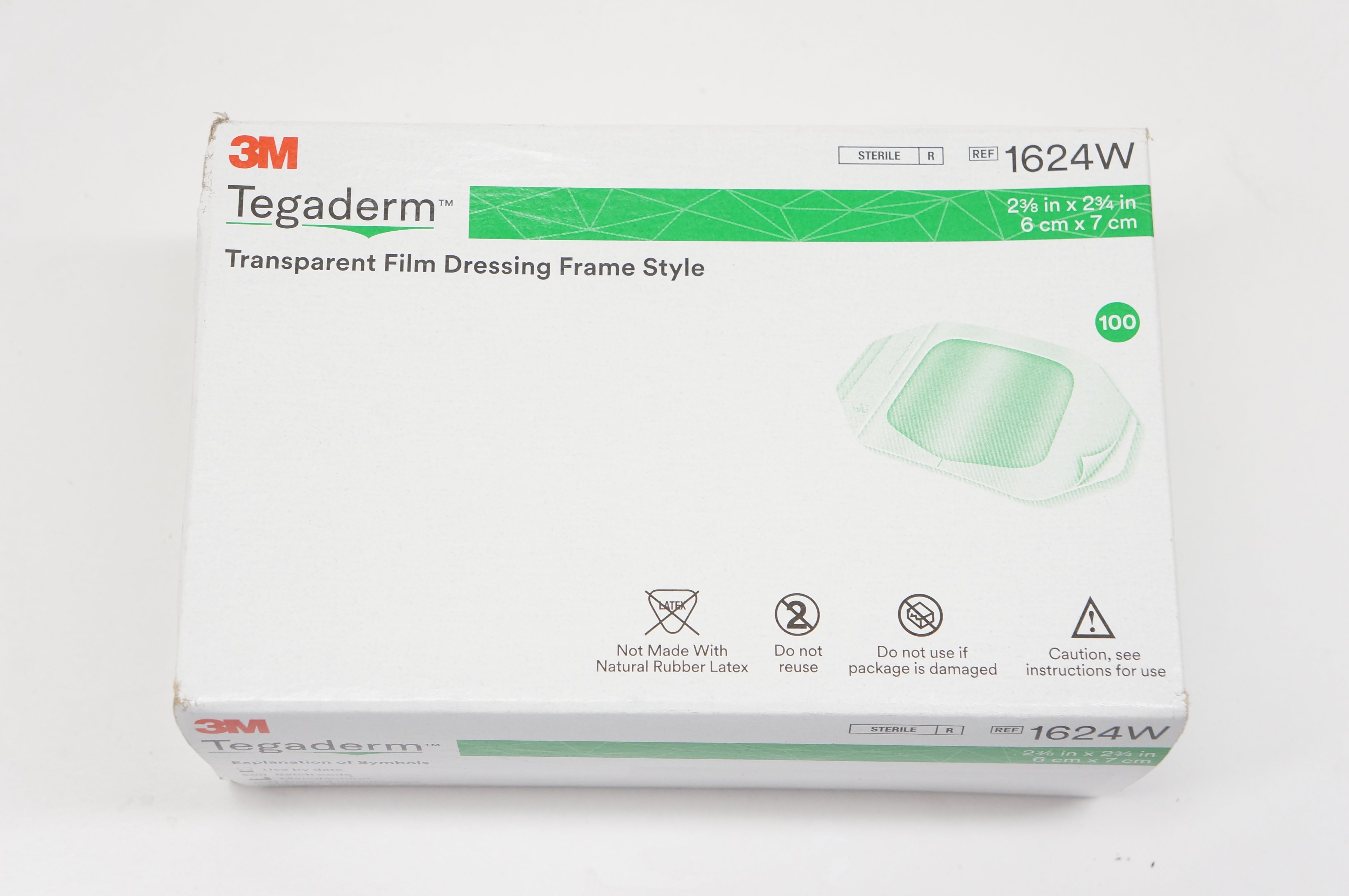 3M 1624W Tegaderm Transparent Film Dressing Frame 2-3/8x2-3/4inch - Box of 100