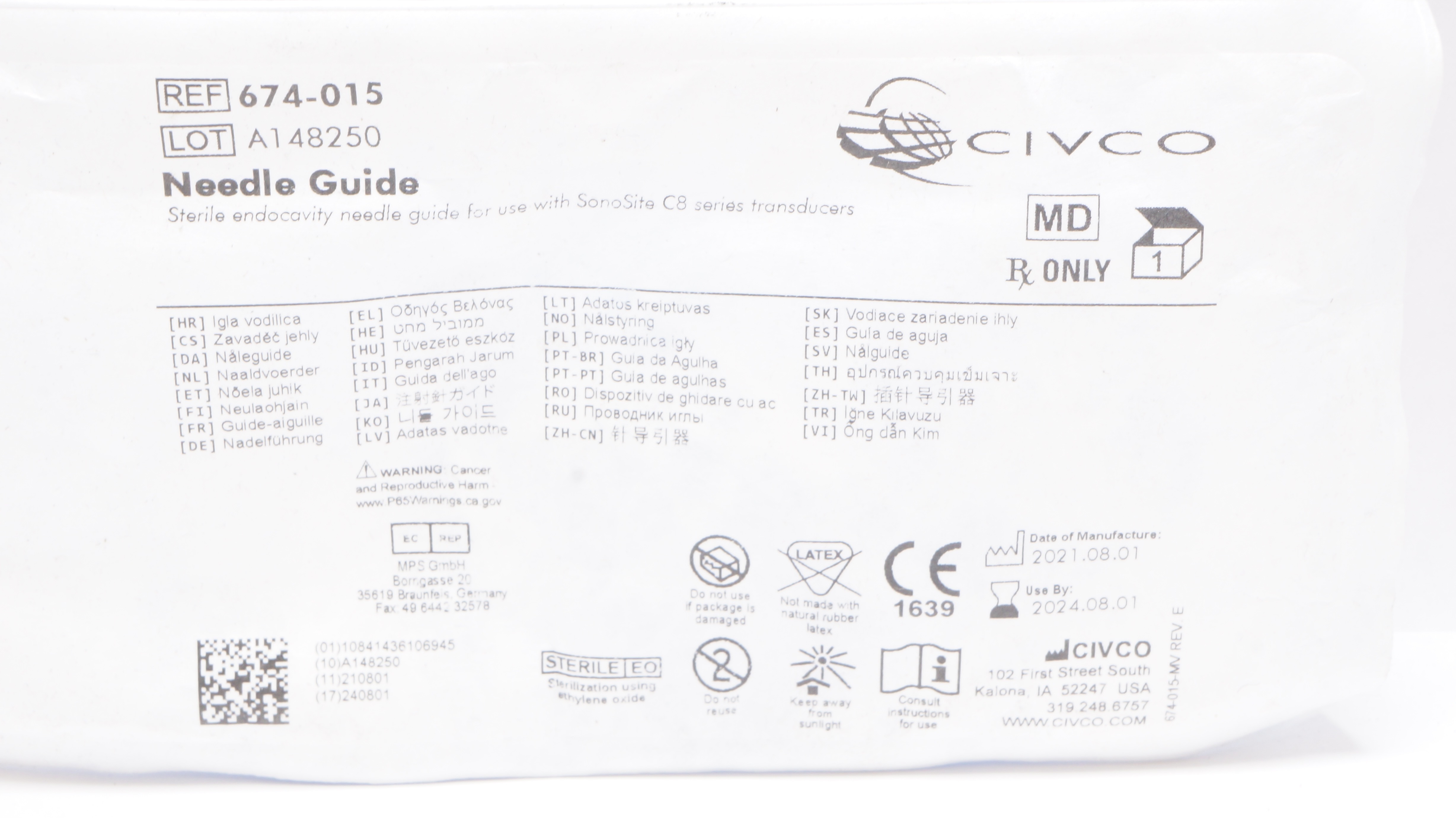 Civco 674-015 Sterile Endocavity Needle Guide