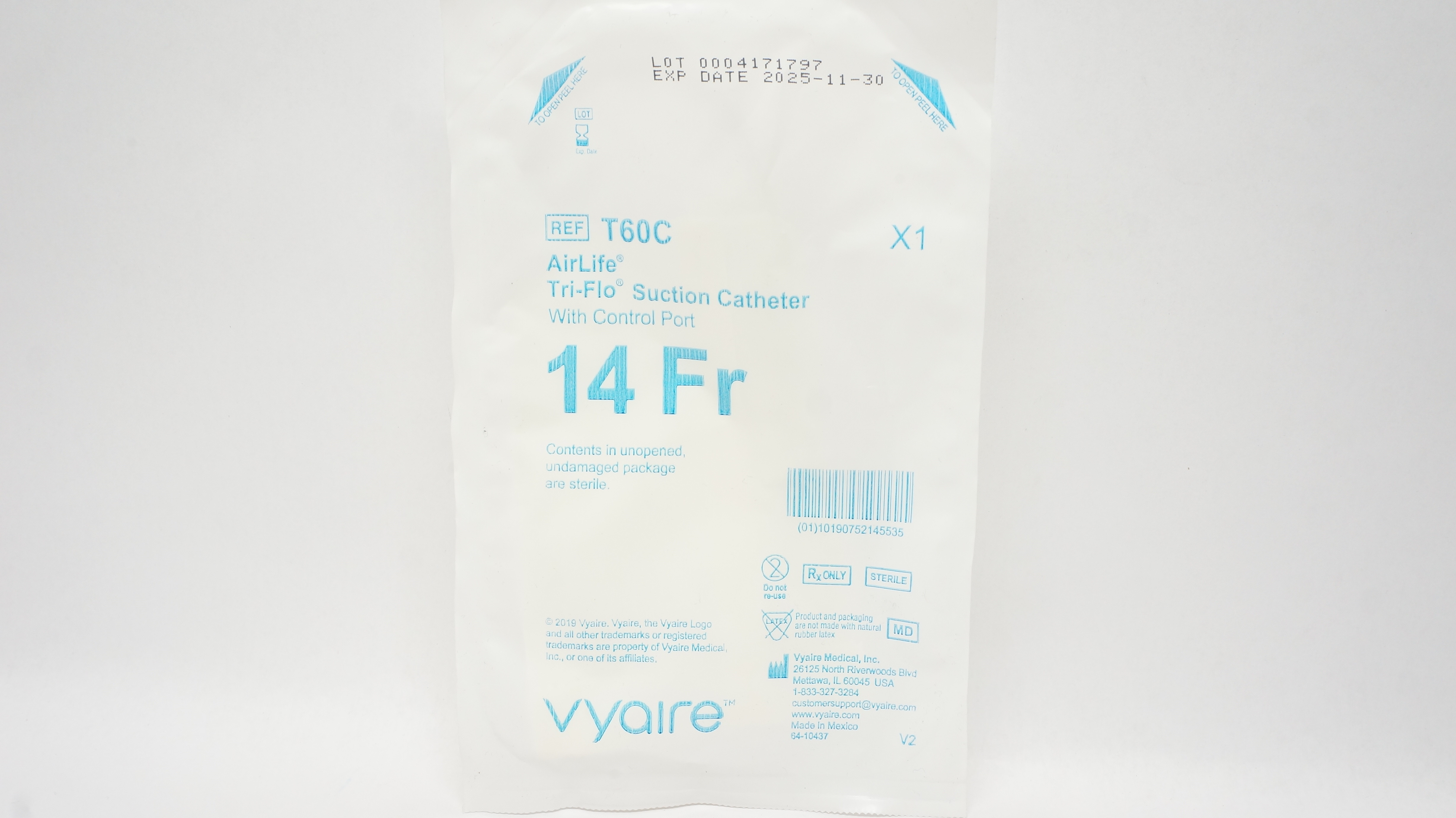 Vyaire T60C AirLife Tri-Flo Suction Cath. with Control Port, 14Fr