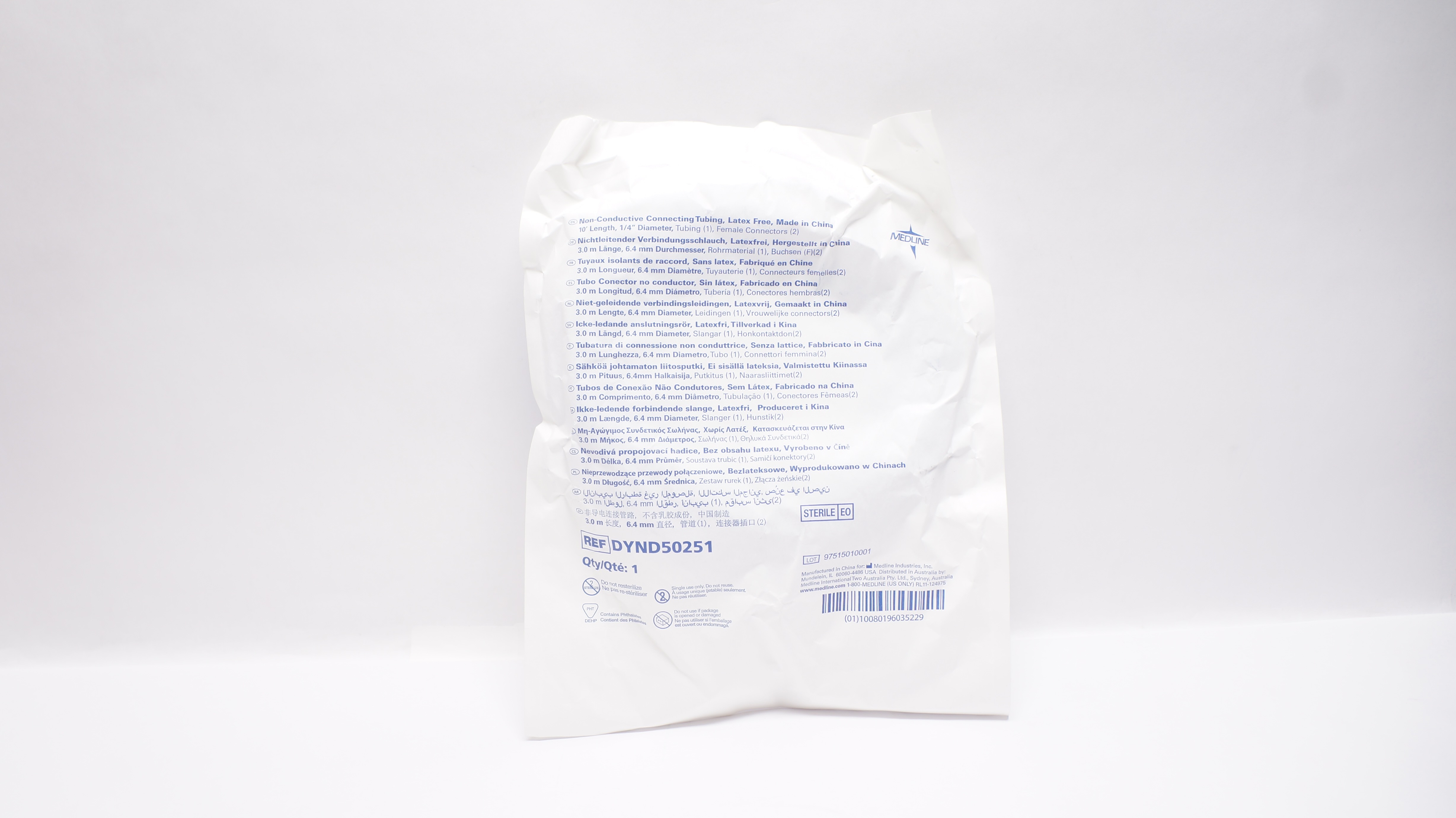 Medline DYND50251 Non-Conductive Connecting Tubing 10Ft x 1/4In