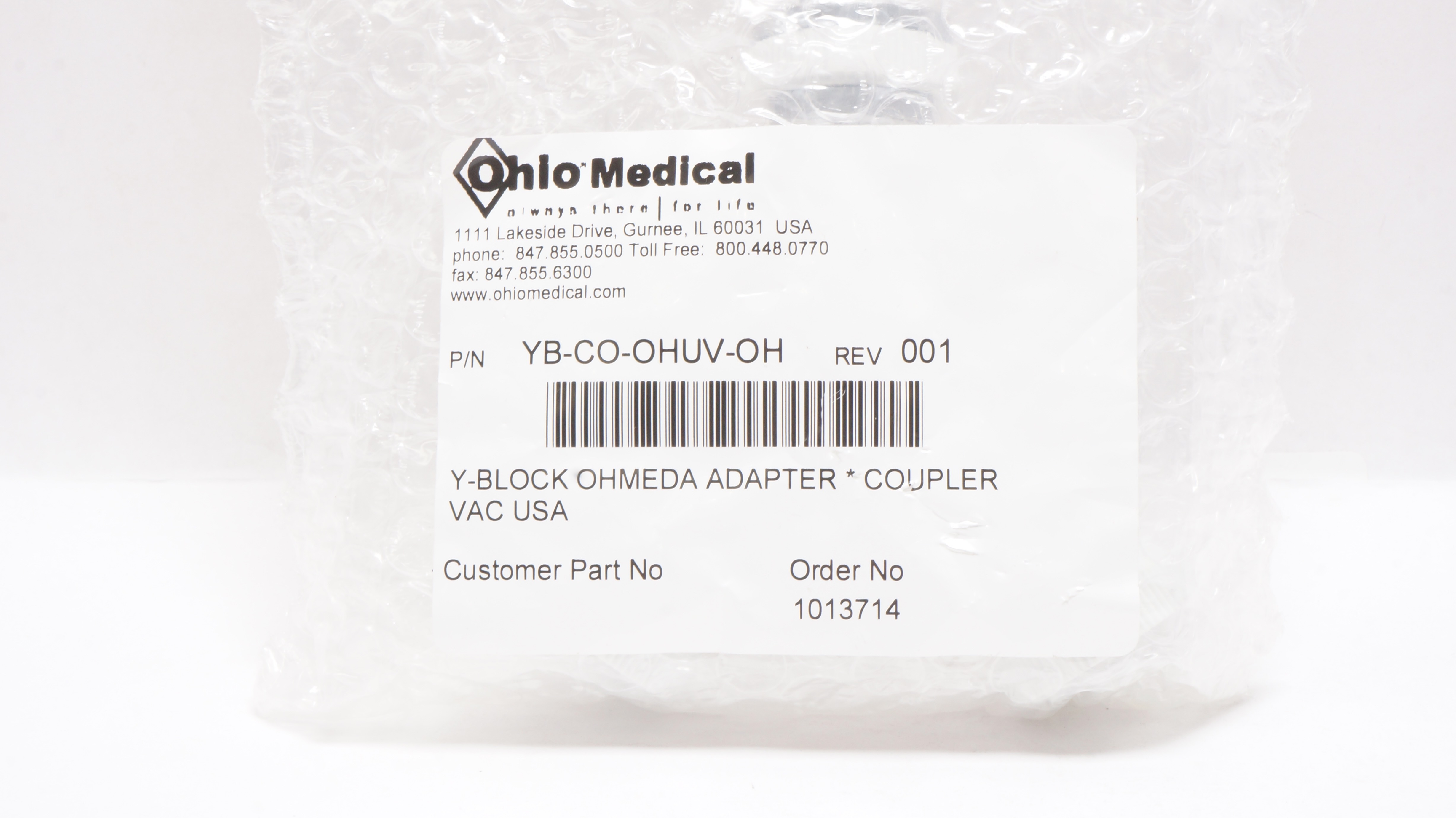 Ohio Medical 1013714 Amvex Y-Block Ohmeda Adapter Coupler VAC