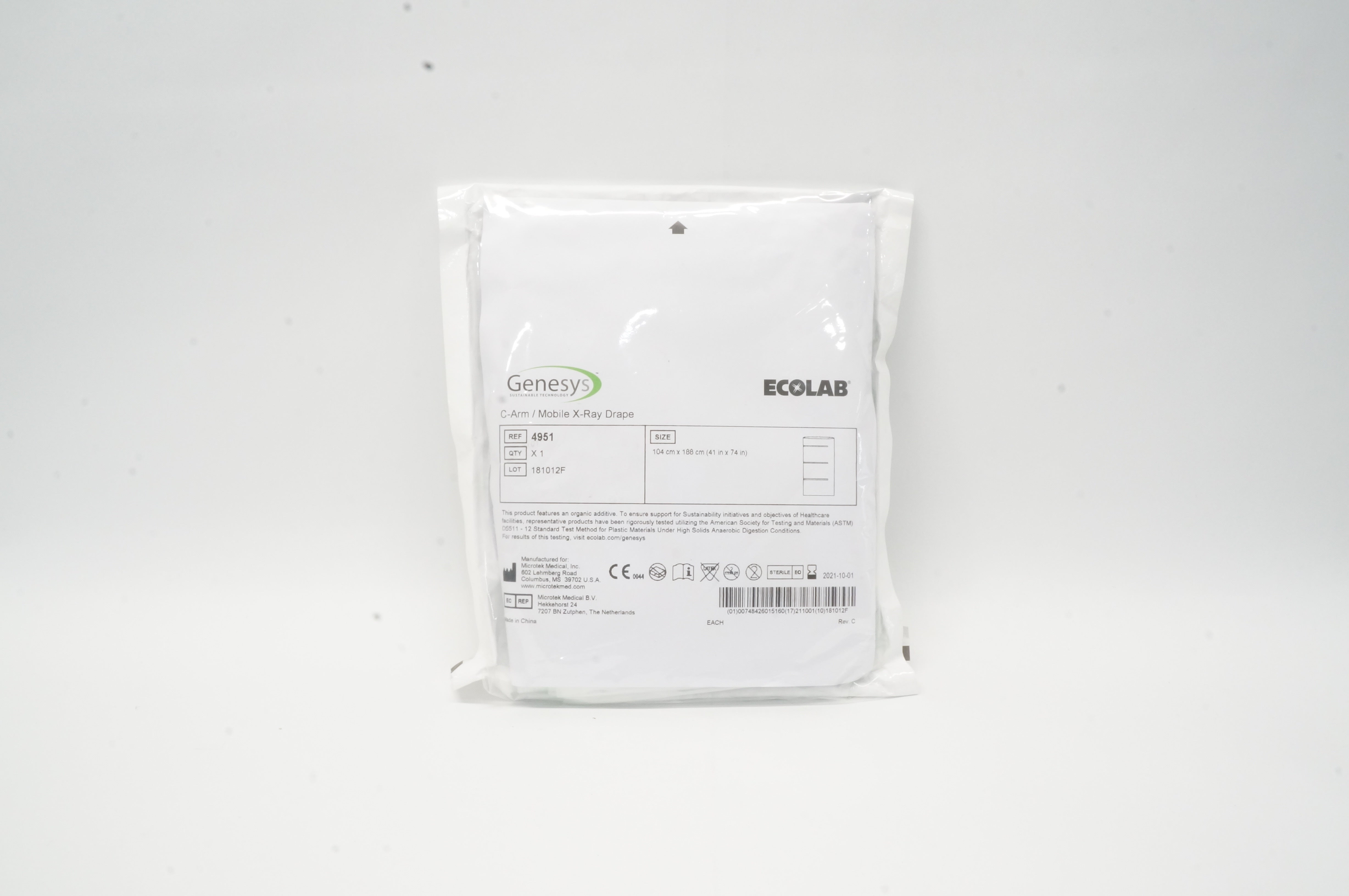 Genesys 4951 Microtek Ecolab C-Arm Mobile X-Ray Drape 41inch x 74inch (x)