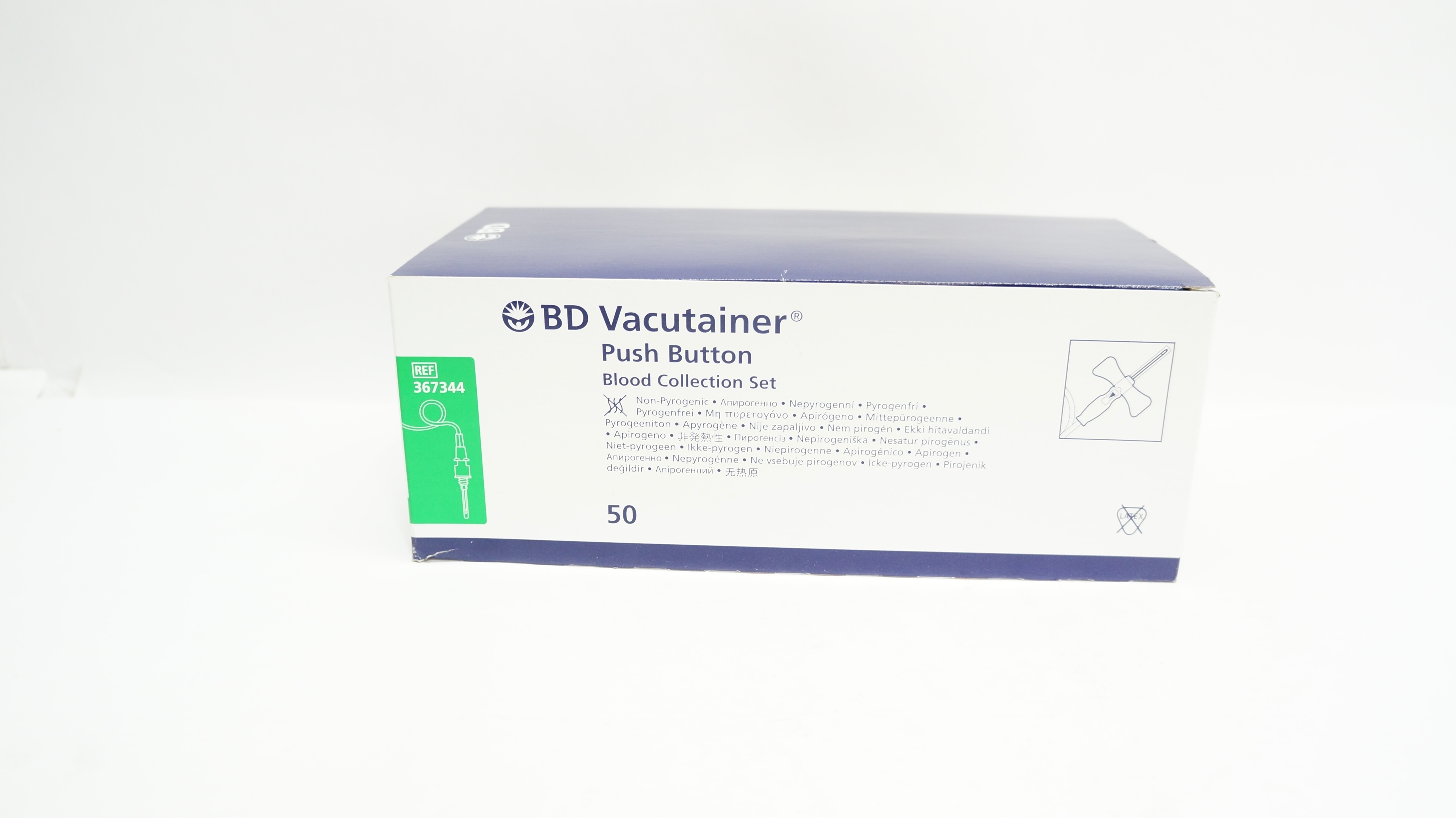BD 367344 Vacutainer Push Button Blood Collection Set 21Gx3/4inx12in-Box of50(x)