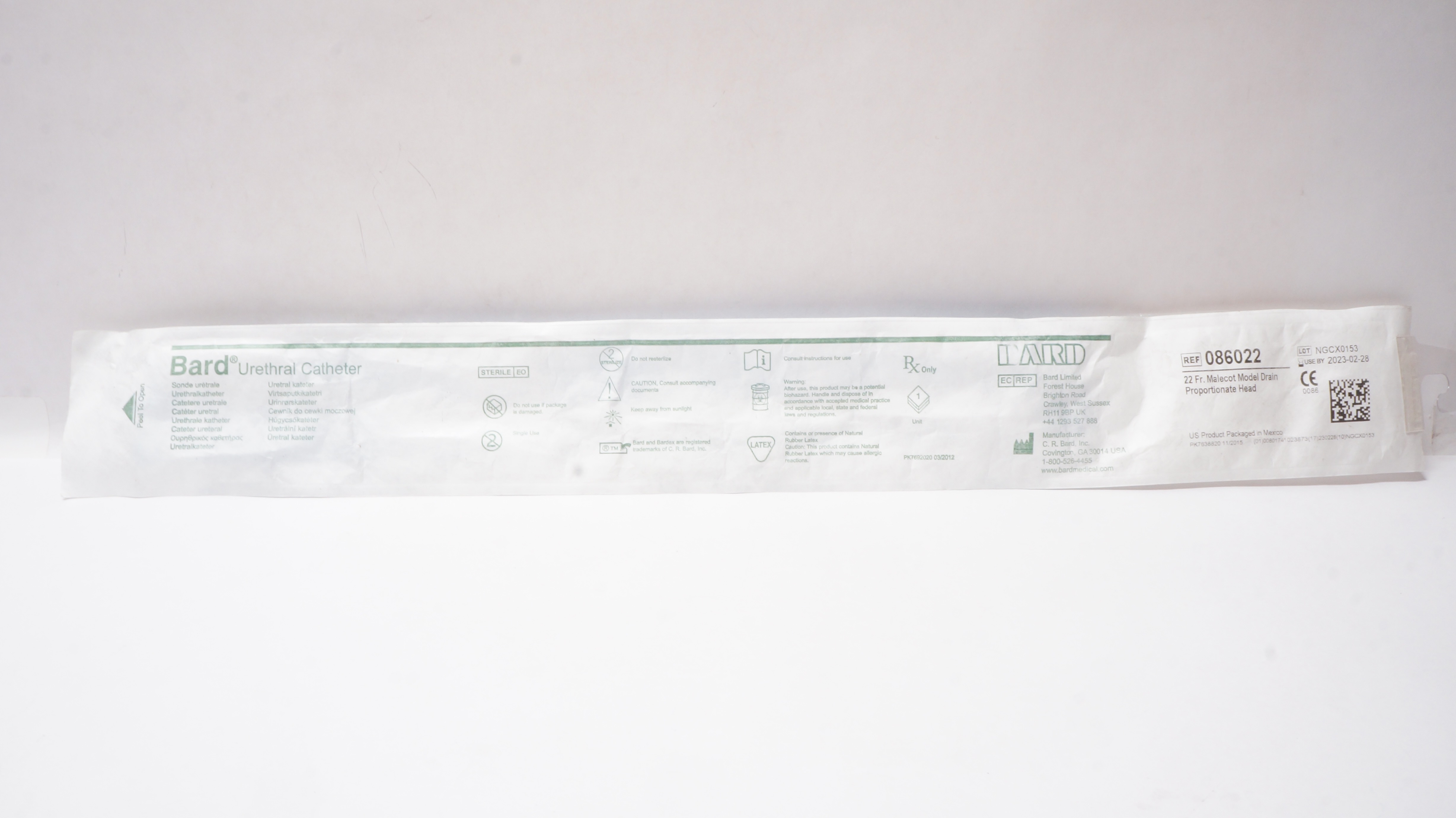 Bard 086022 Urethral Cath. Malecot Model Drain Proportionate Head 22Fr (x)