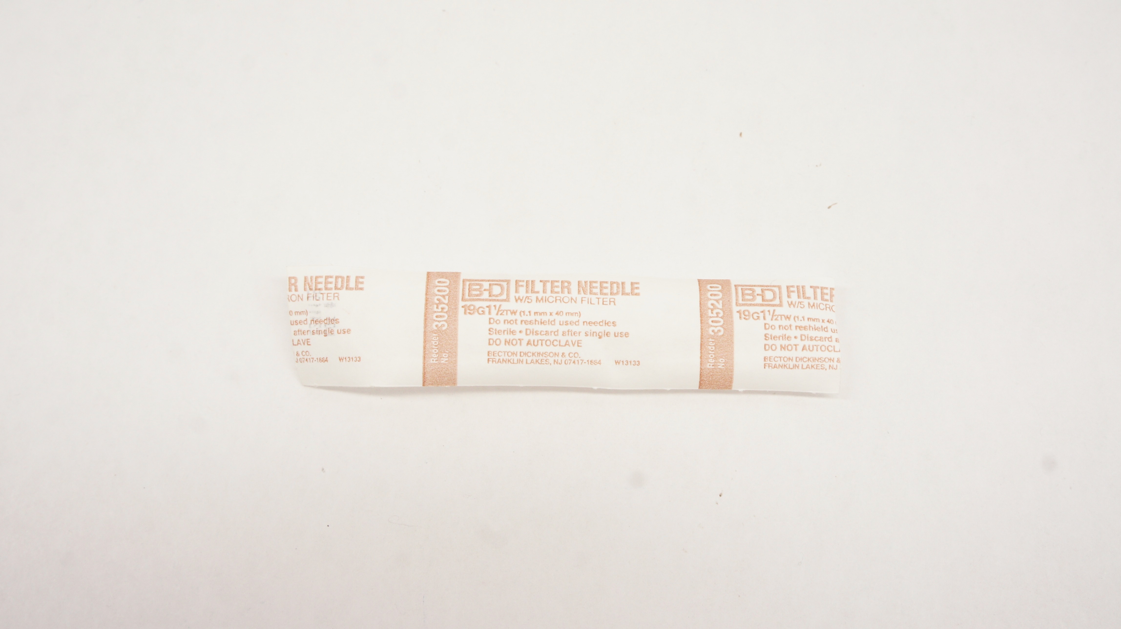 BD 305200 Becton Filter Ndle W/5 Micron Filter 19G x 1-1/2TW