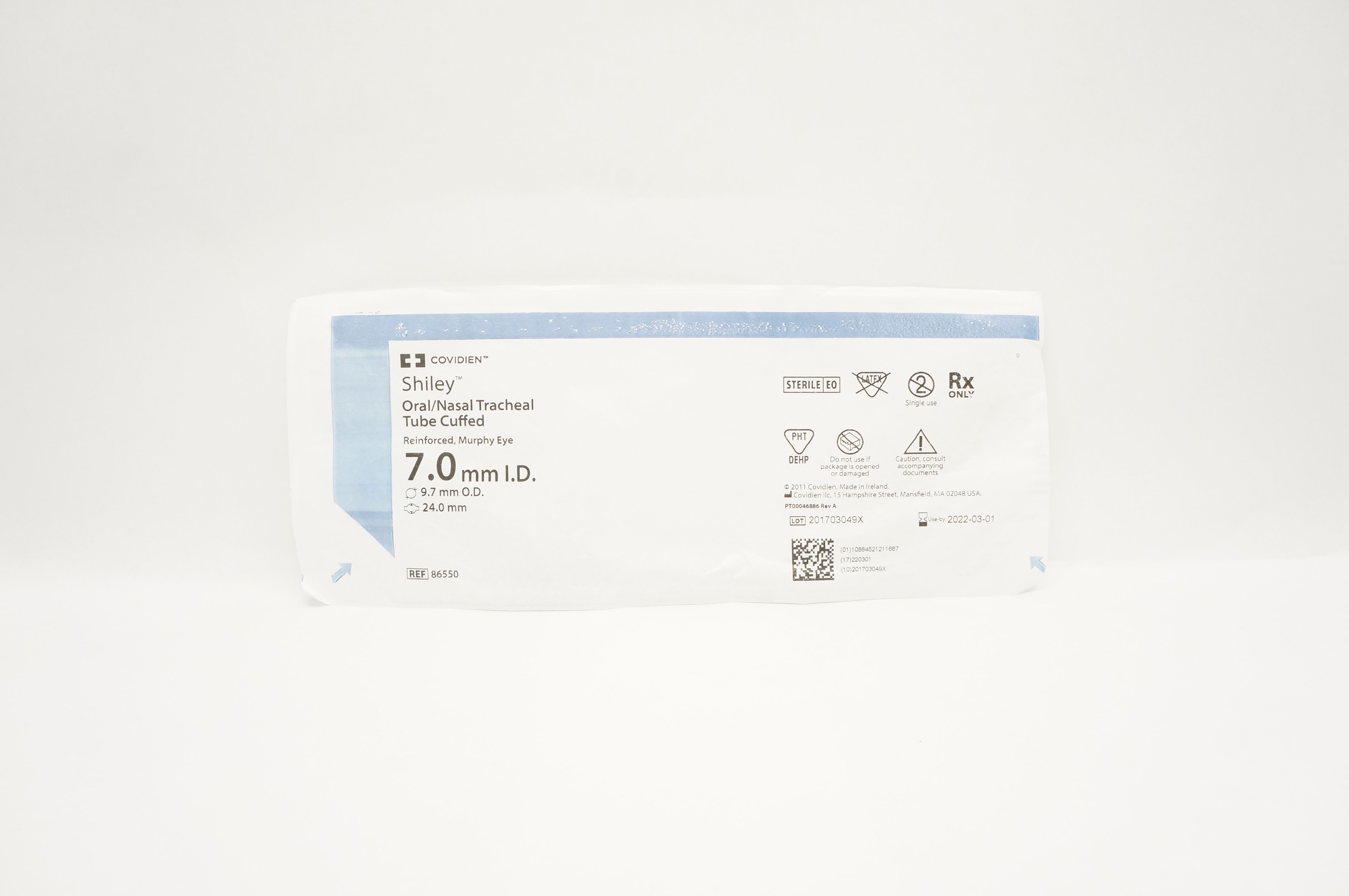 Covidien 86550 Shiley Oral/Nasal Tracheal Tube Cuffed 7.0 ID x 9.7OD x 24.0mm(x)