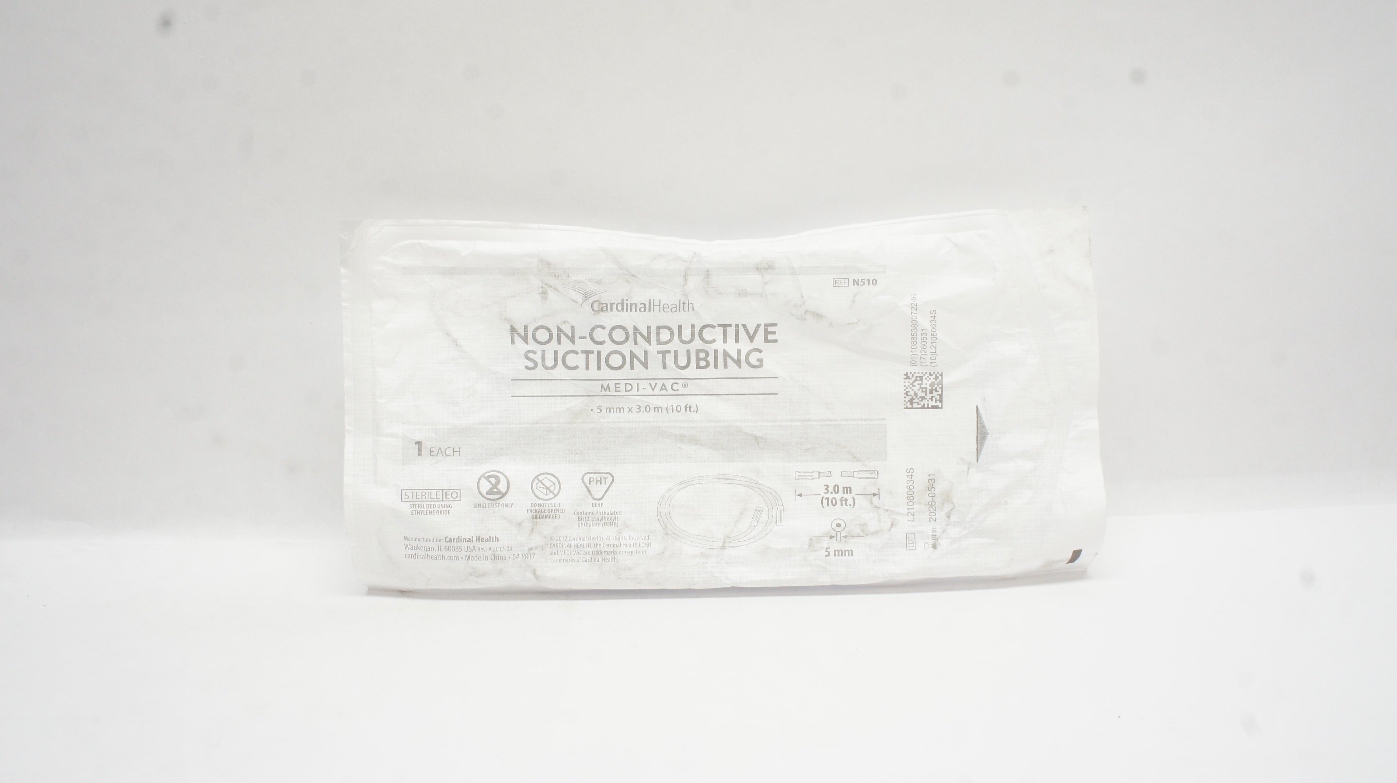 Cardinal Health N510 Medi-Vac Non-Conductive Suction Tubing 3/16in I.D. x 3.0m L