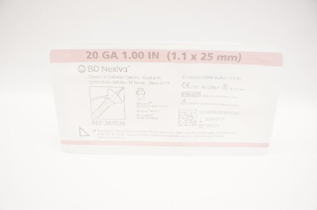 BD 383536 Nexiva Closed IV Cath. System Dual Port 20 Ga x 1.00inch 61mL/min