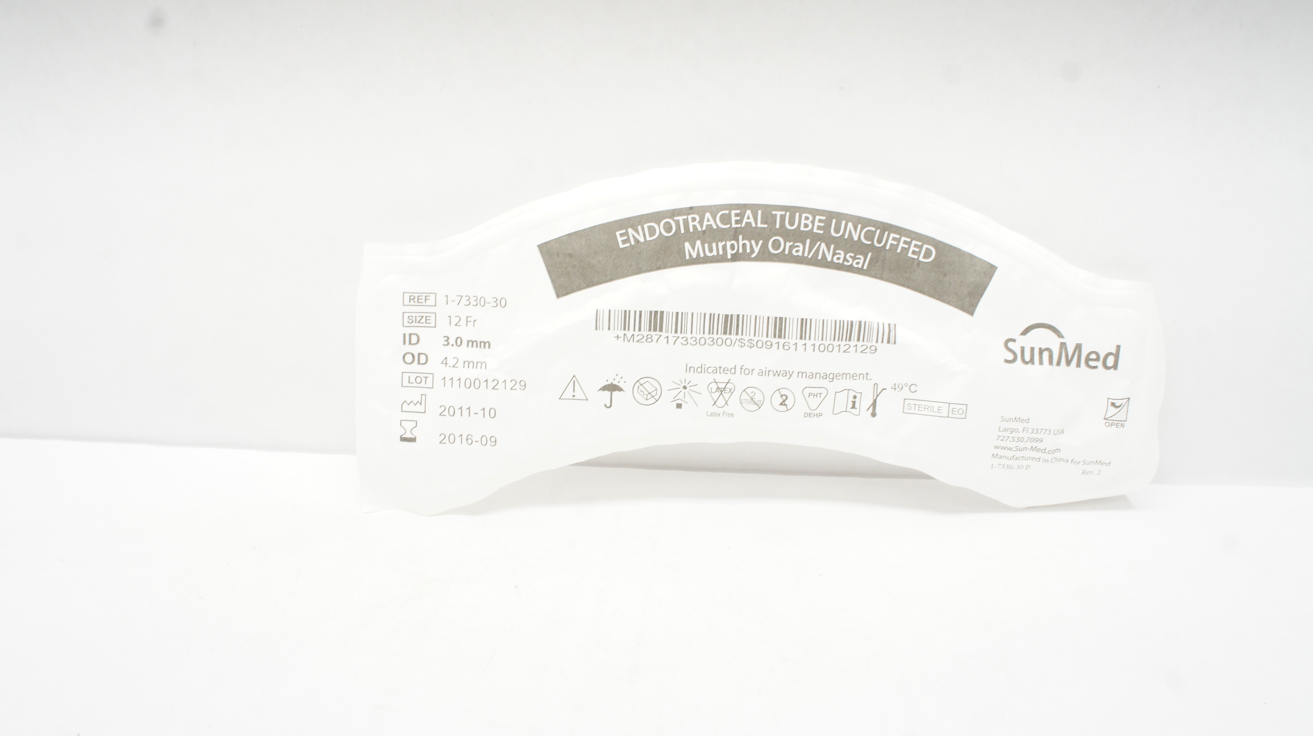 SunMed 1-7330-30 Uncuffed ET Tube Murphy Oral/Nasal 3.0 x 4.2mm, 12Fr (x)