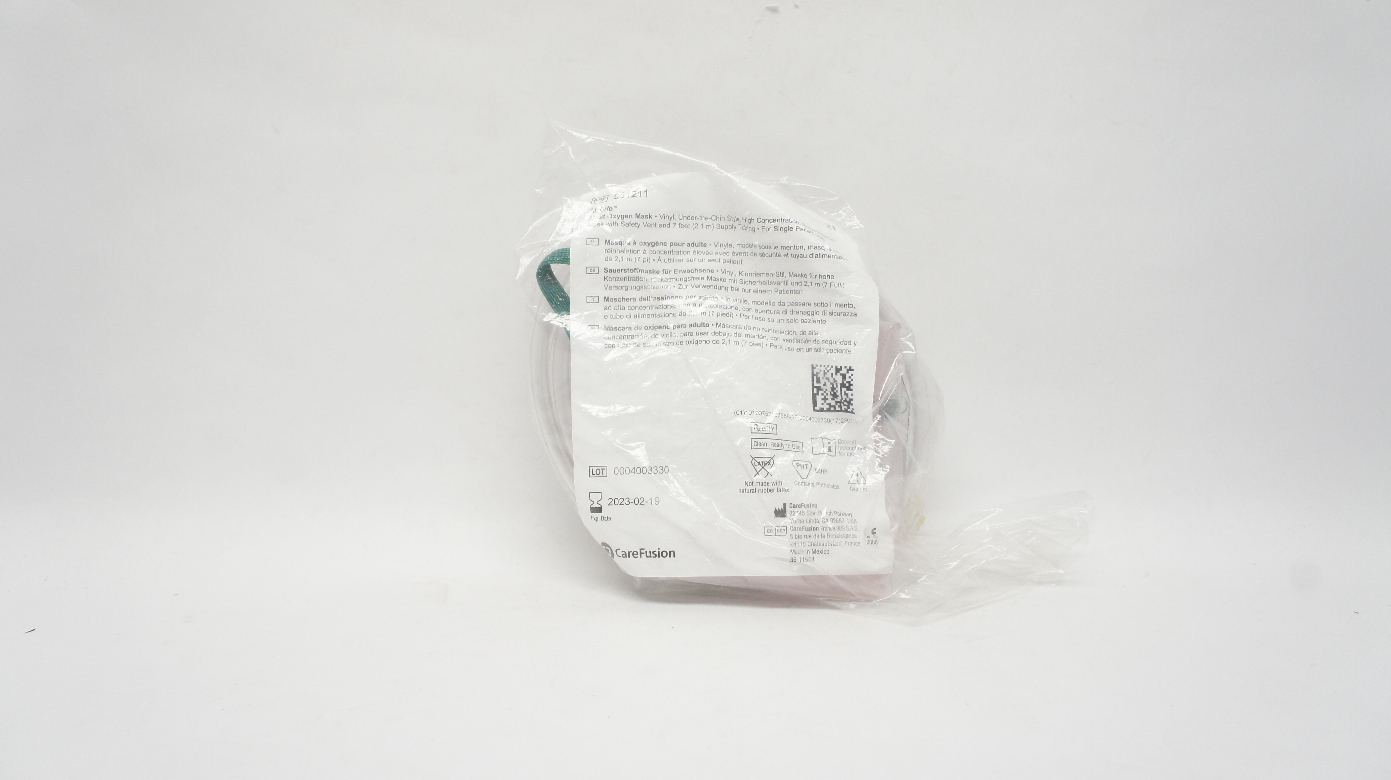 CareFusion 001211 AirLife Adult Oxygen Mask with Safety Vent & 7ft. Tubing