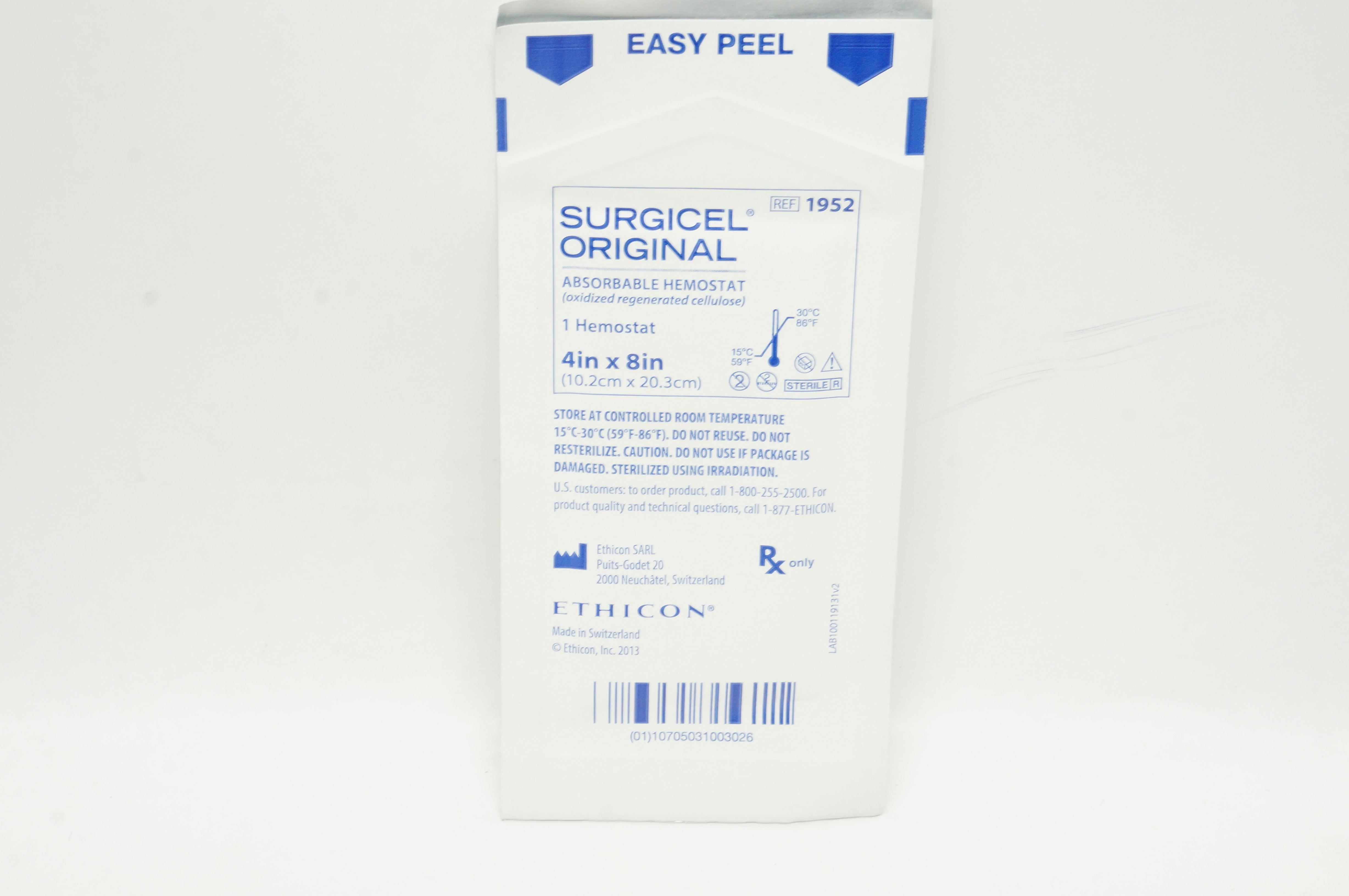 Ethicon 1952 Surgicel Original Absorbable Hemostat 4inch x 8inch