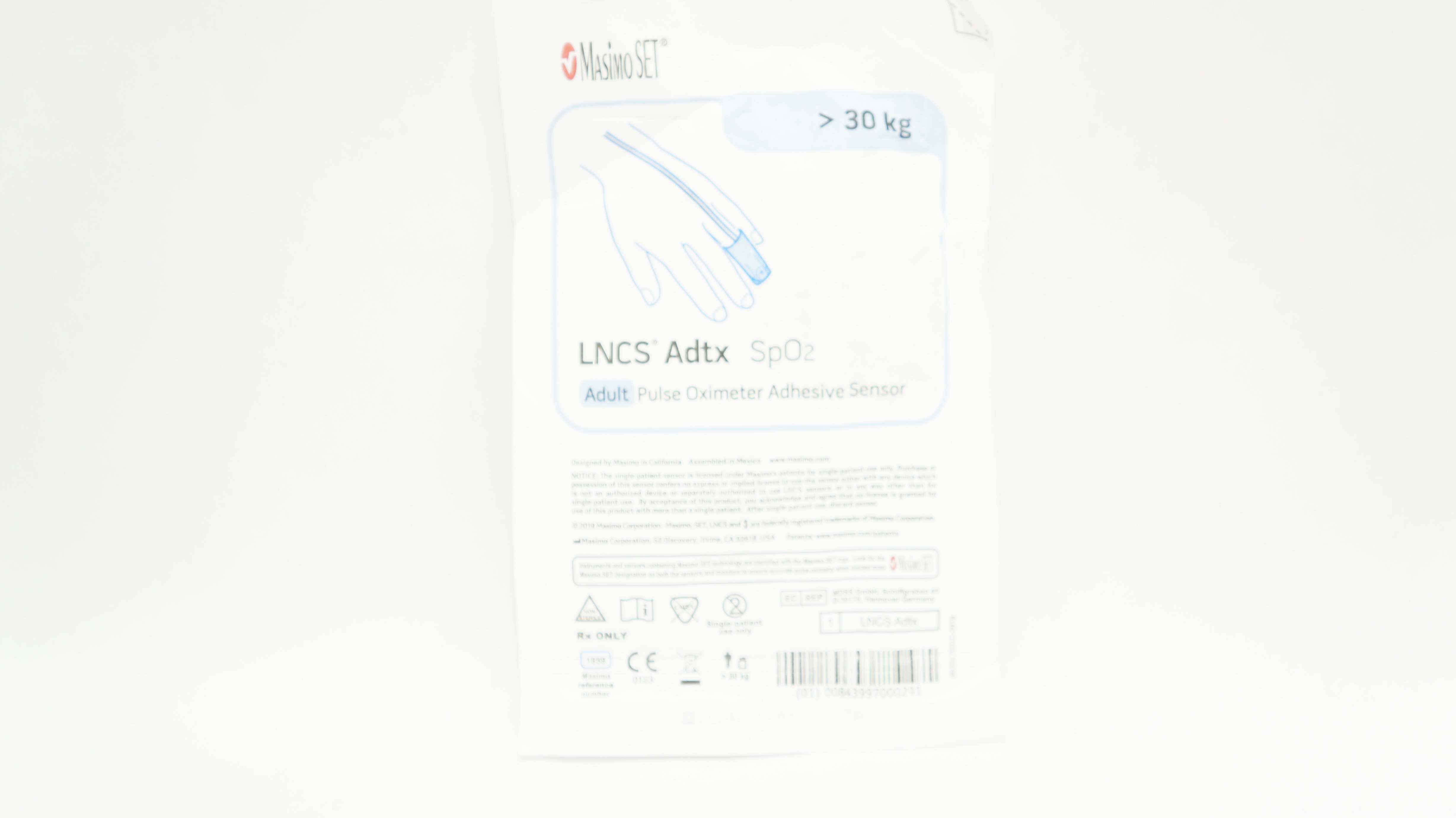 Masimo 1859 LNCS Adtx SpO2 Adult Pulse Oximeter Adhesive Sensor >30 kg