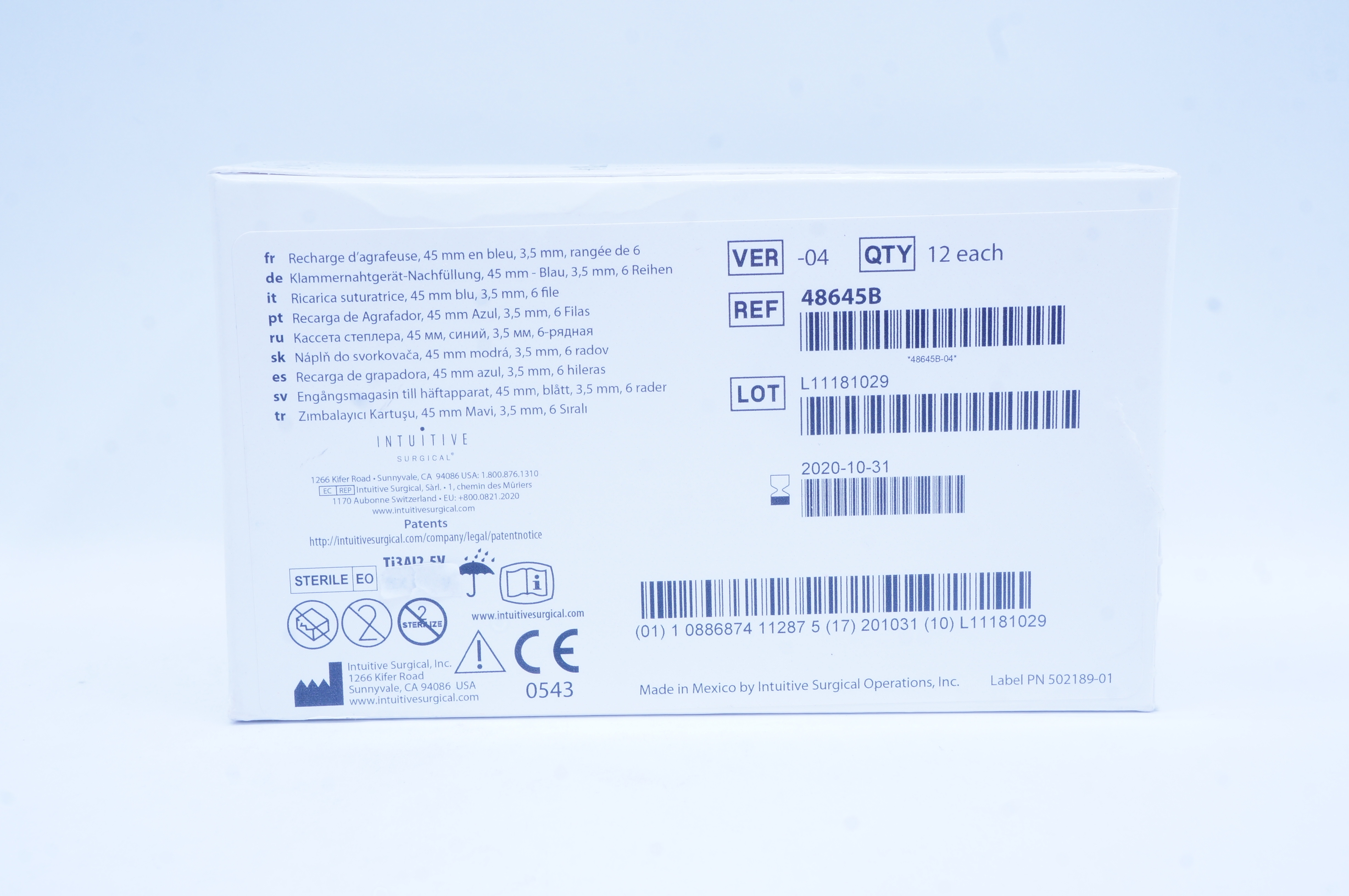 Intuitive 48645B EndoWrist Stapler 45 Reload 6 Row Blue 3.5mm (x) - Box of 12