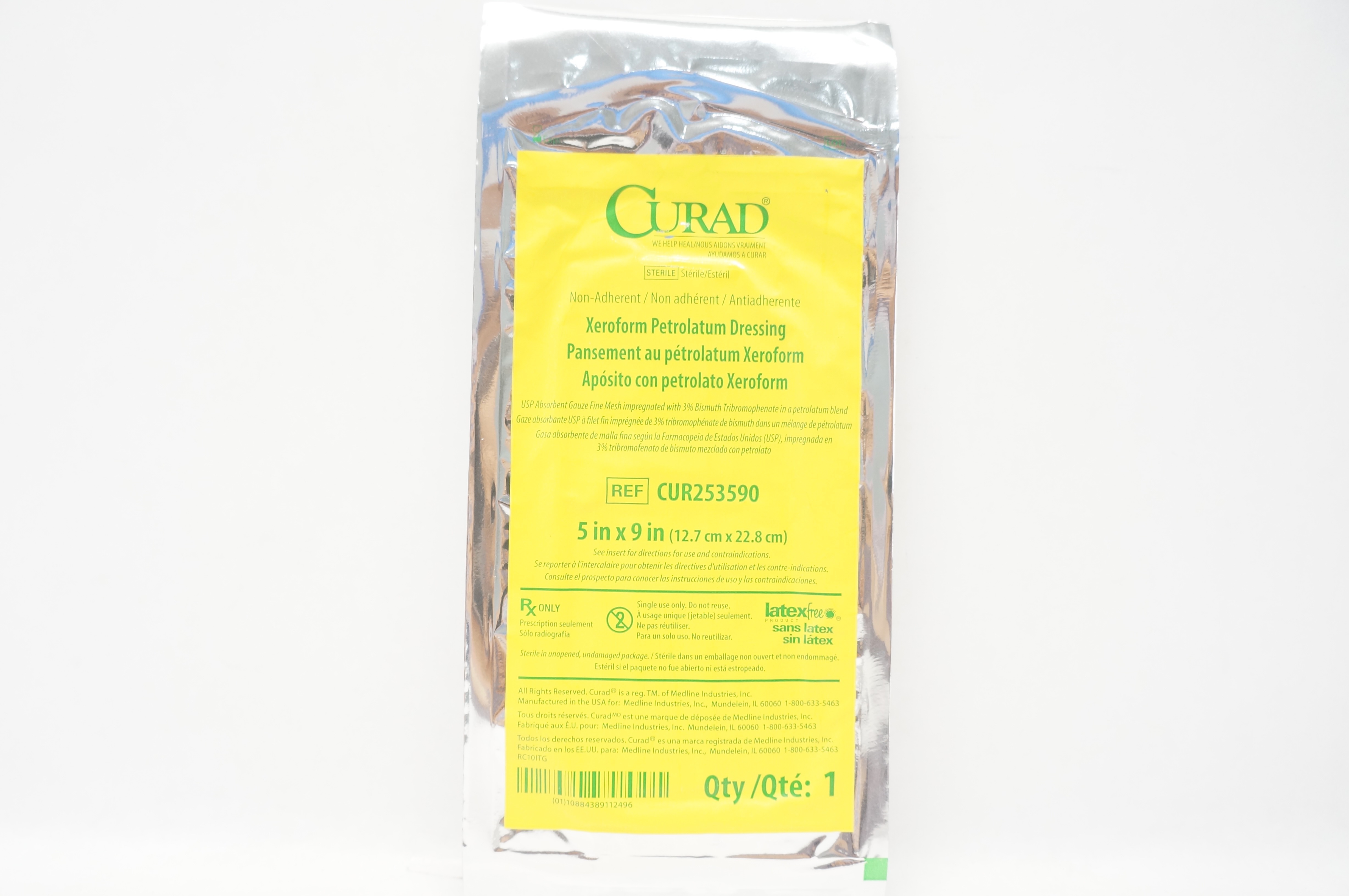 Medline CUR253590 Curad Xeroform Petrolatum Dressing 5 inch x 9 inch (x)
