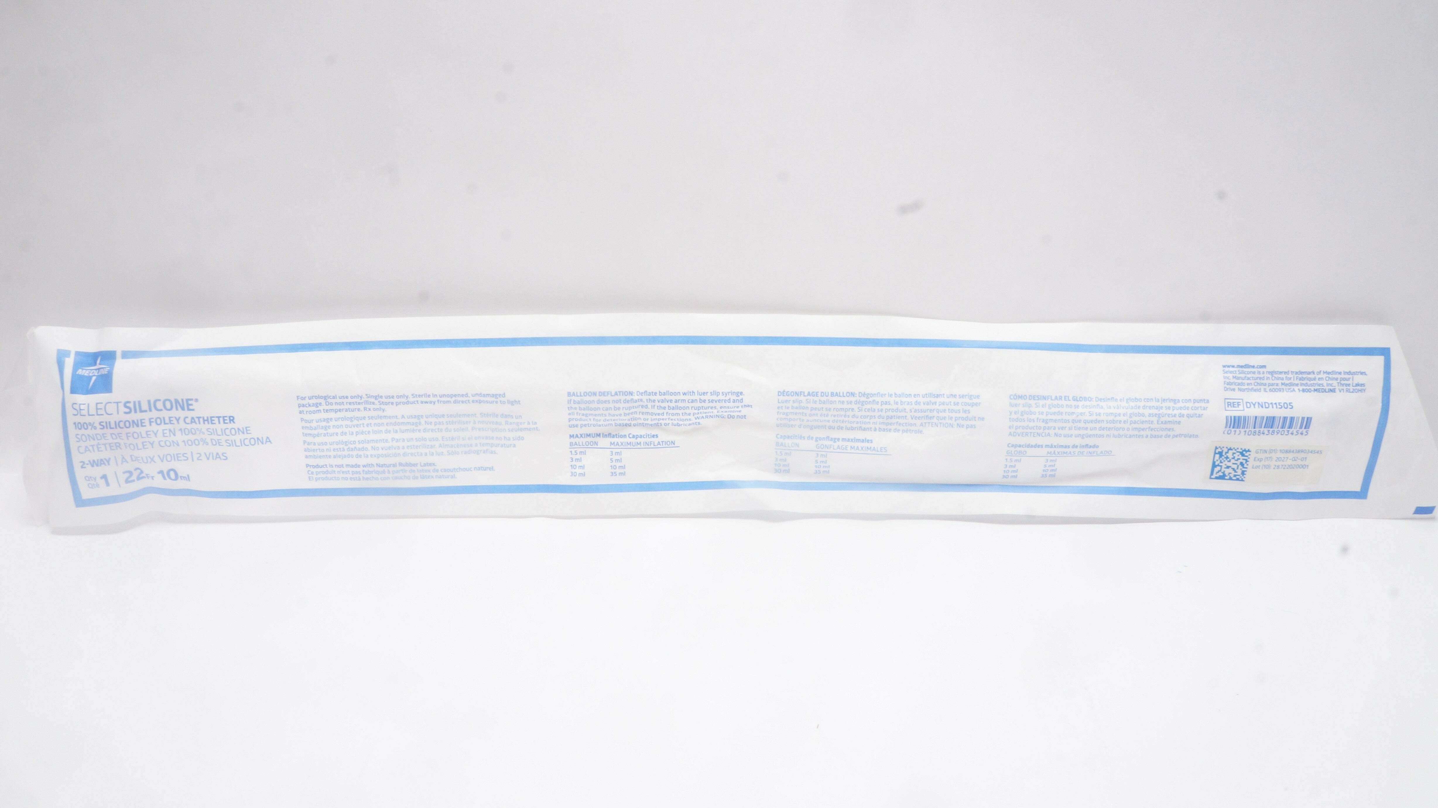 Medline DYND11505 SelectSilicone 100% Foley Cath. 2-Way 22Fr x 10ml