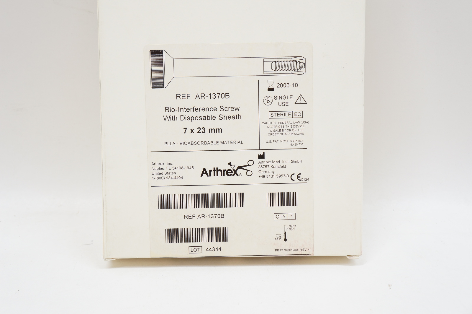 Arthrex AR-1370B Bio-Interference Screw With Disposable Sheath 7 x 23mm (x)