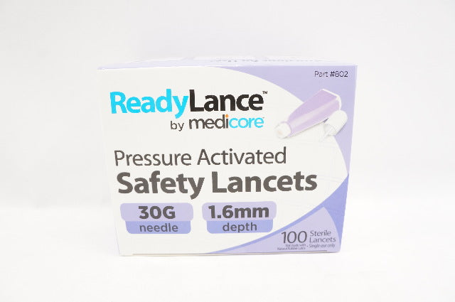 Medicore ReadyLance Pressure Activated Safety Lancets 30G x 1.6mm - Box of 100