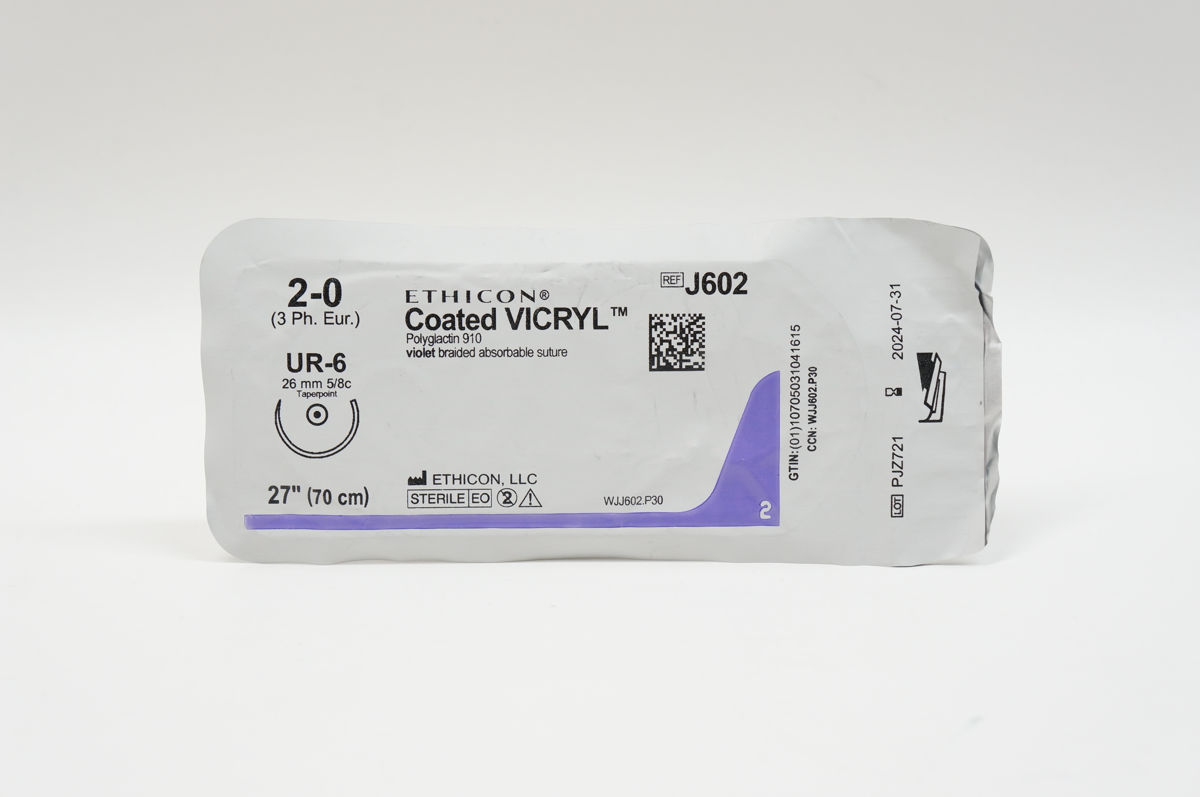 Ethicon J602 2-0 VICRYL, UR-6, 26mm 5/8c Taperpoint, 27inch