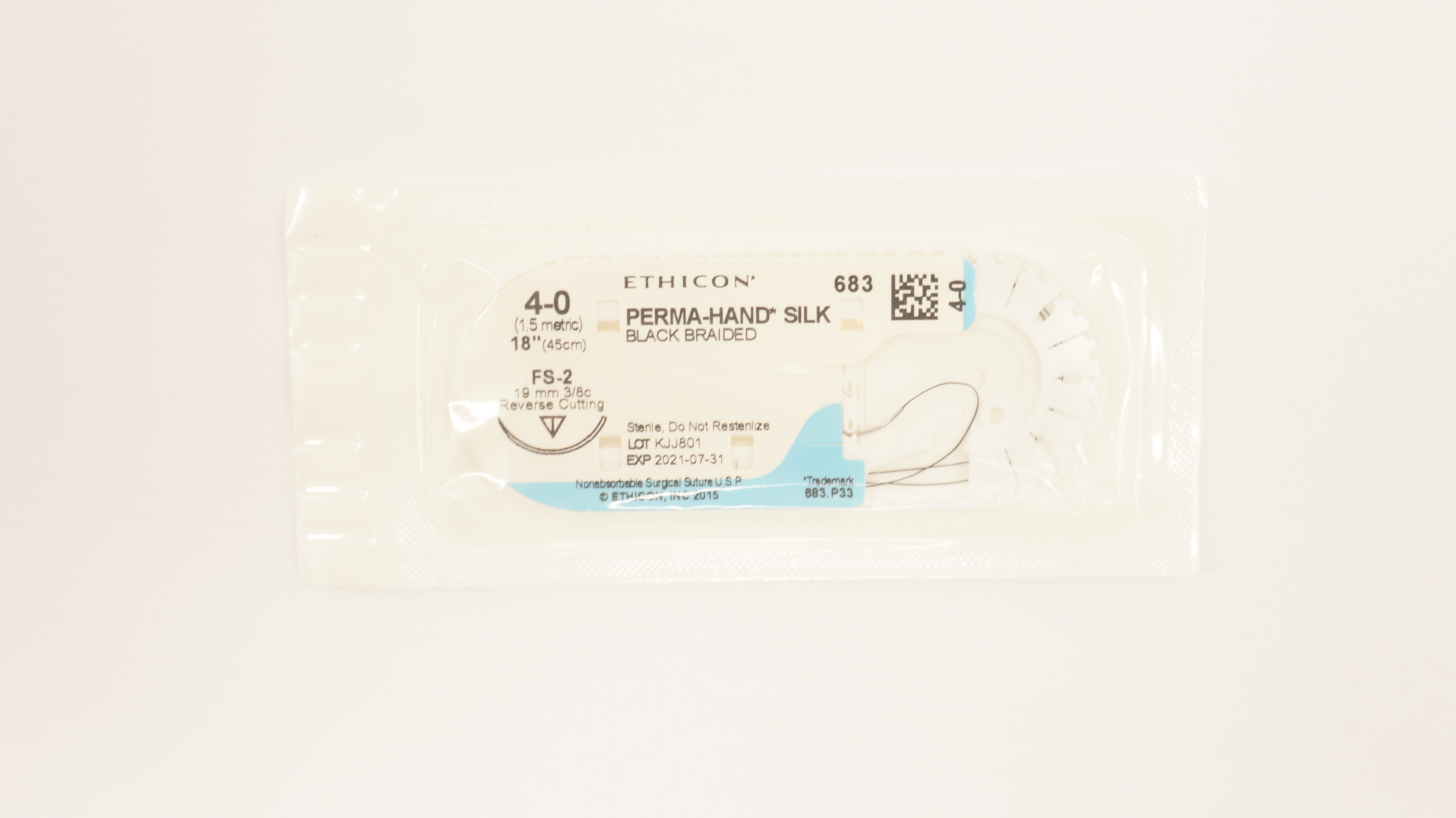 Ethicon 683 4-0 Perma-Hand Silk Stre FS-2 19mm 3/8c Reverse Cutting,18inch (x)