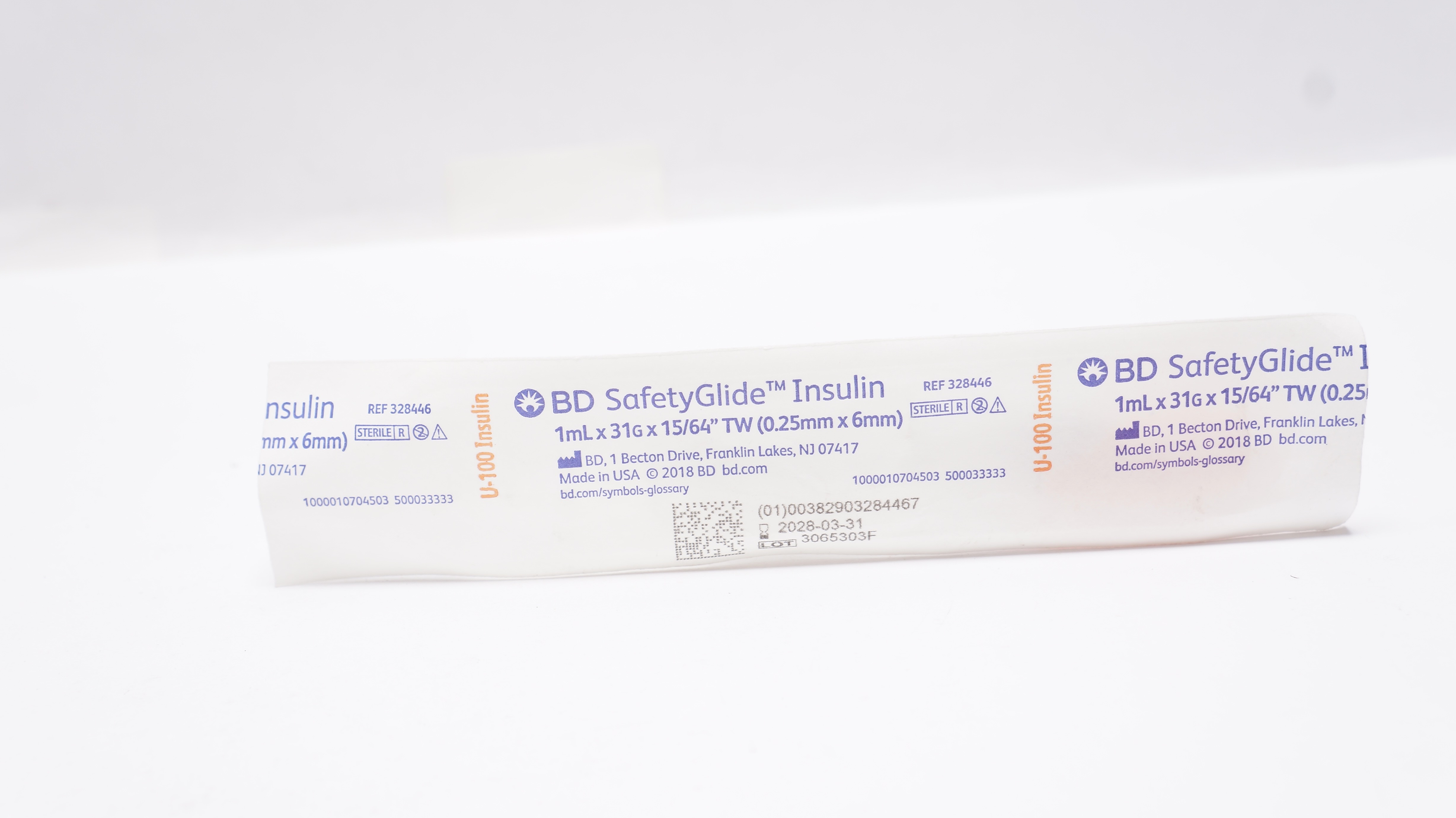 BD 328446 SafetyGlide U-100 Insulin Syringe 1 mL 31G x 15/64inch TW
