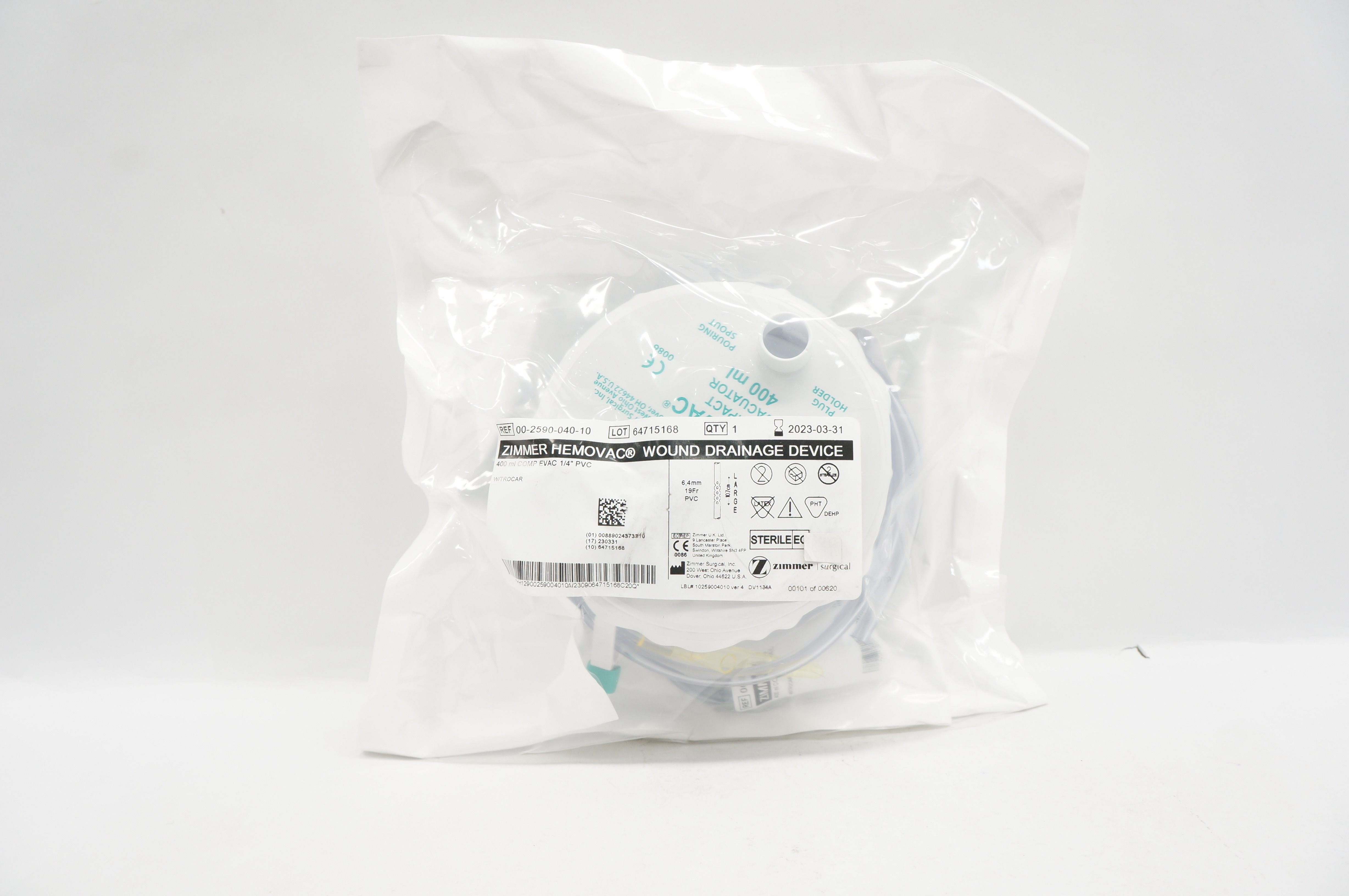 Zimmer 00-2590-040-10 Hemovac Wound Drainage Device 400 ml