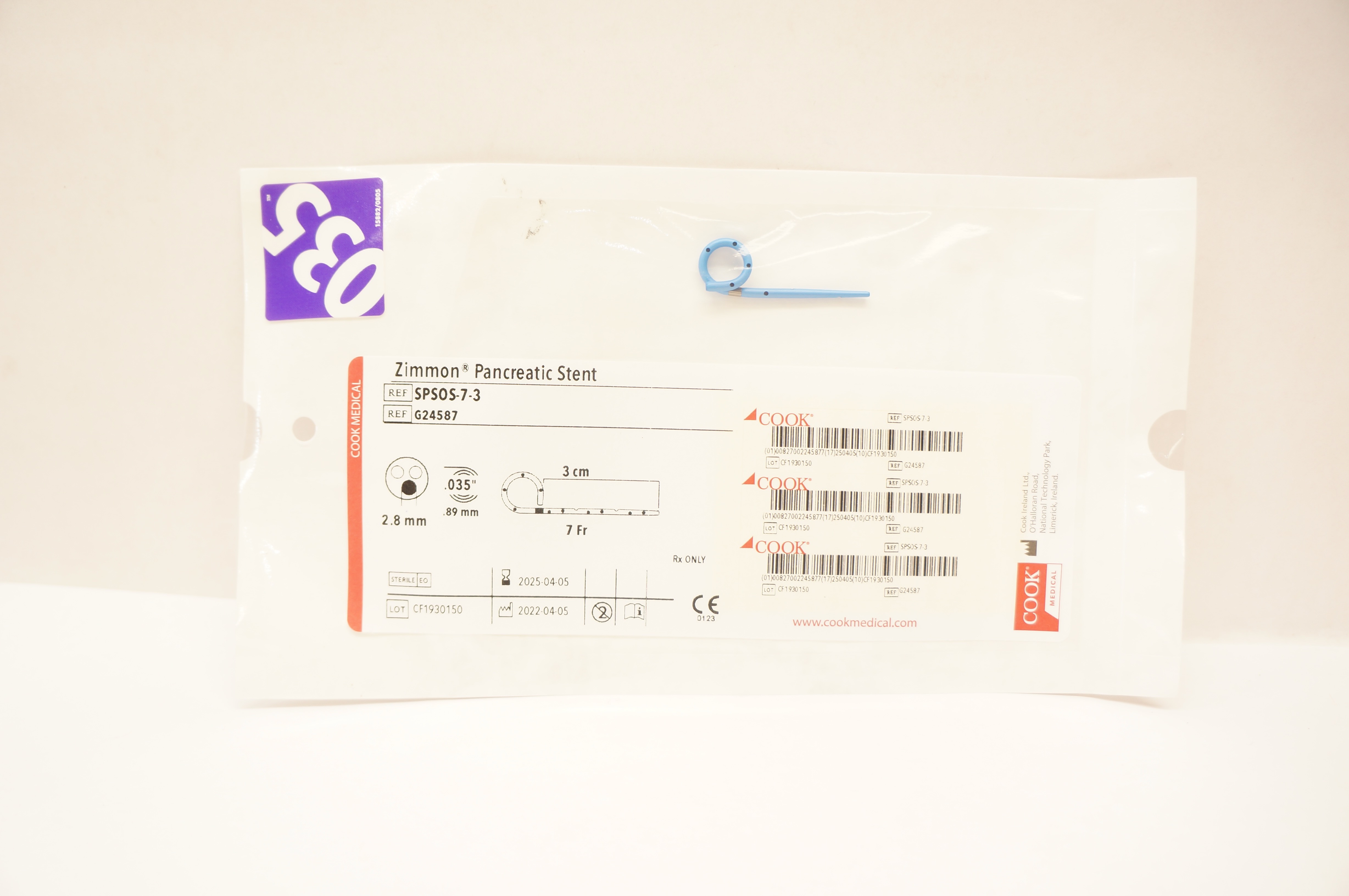 Cook Medical G24587 Zimmon Pancreatic Stent 7Fr