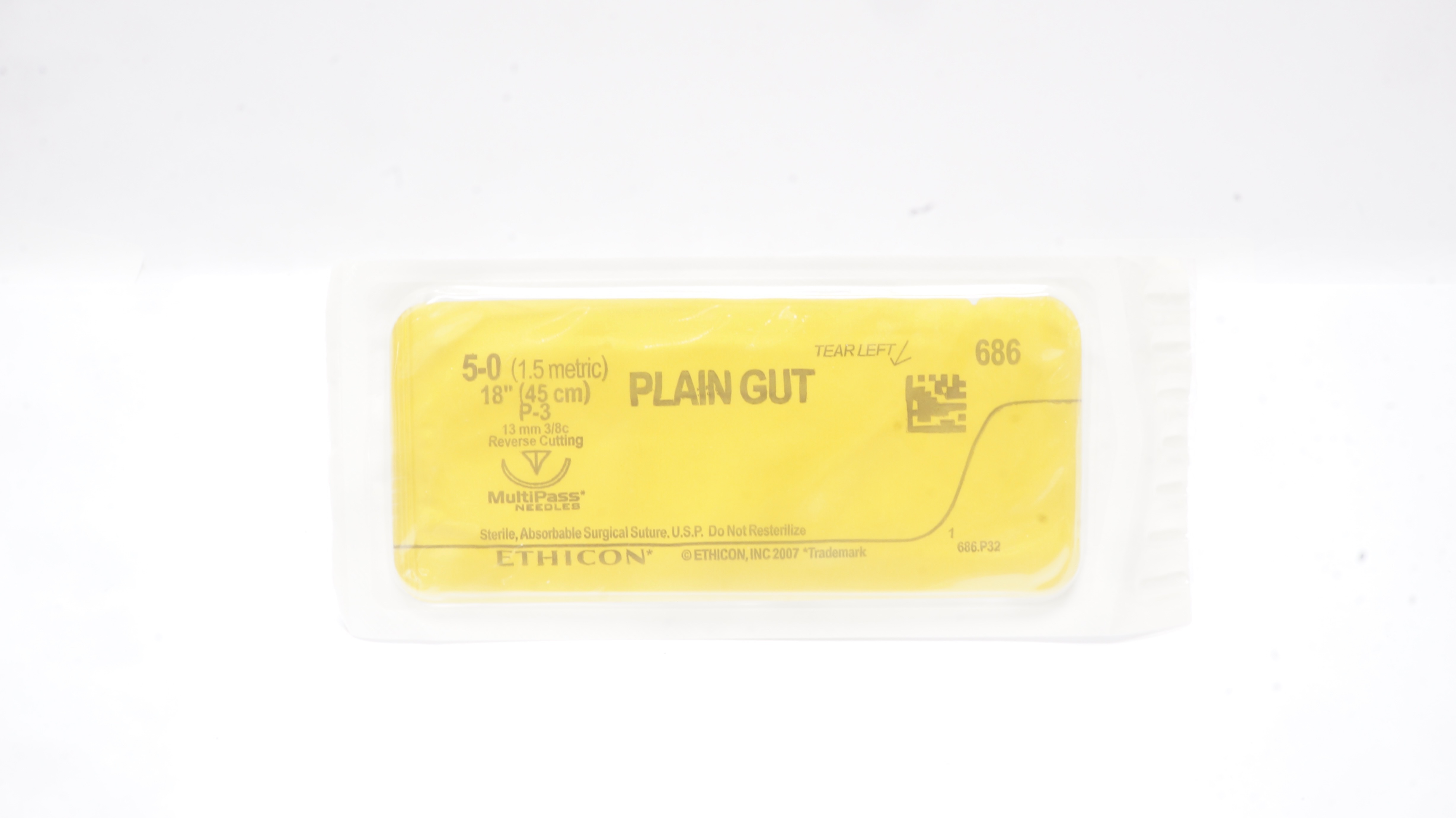 Ethicon 686 5-0 Plain Gut Surgical Stre P-3 13mm 3/8c Reverse Cutting 18inch (x)